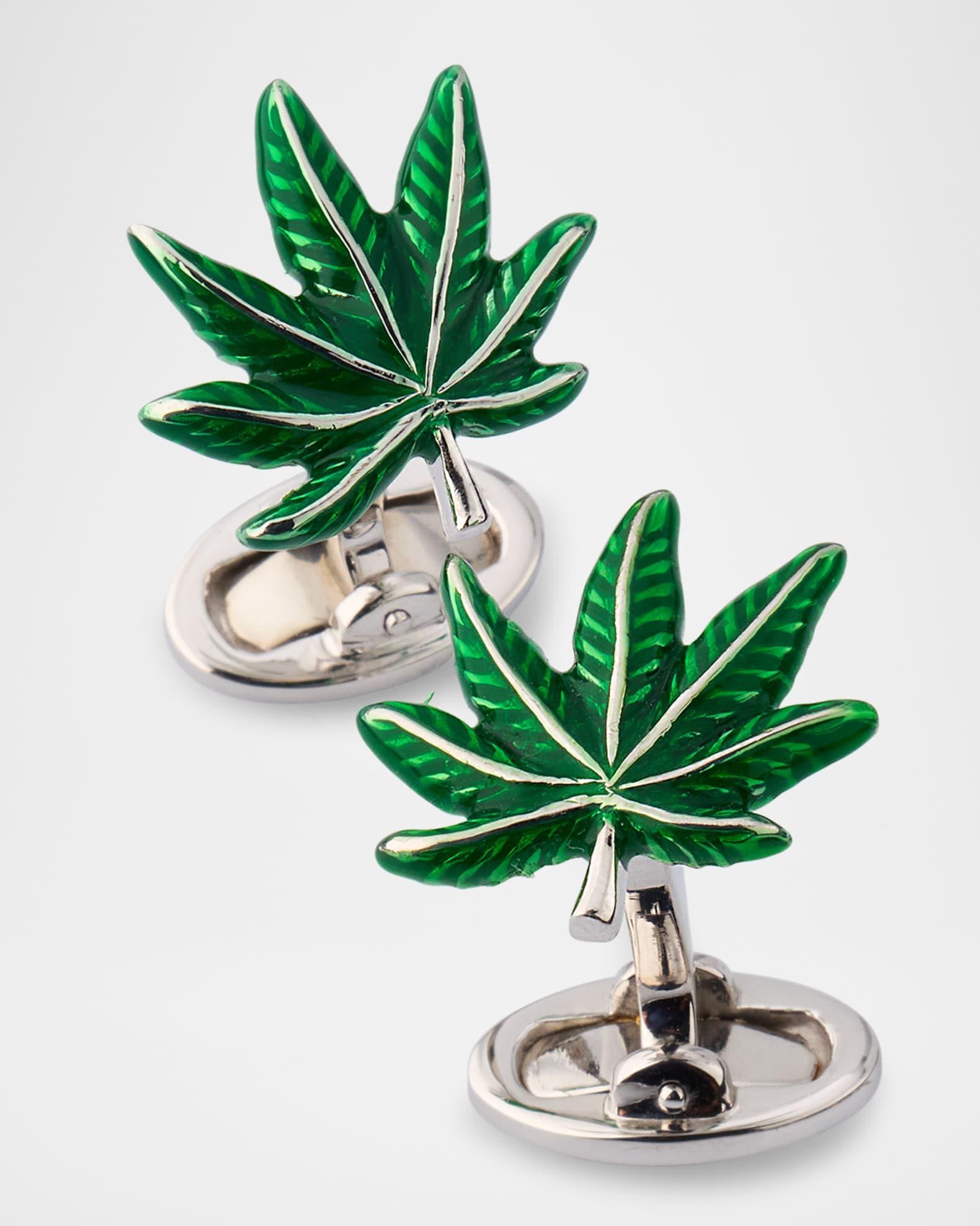 Men's Sterling Silver Enamel Cannabis Leaf Cufflinks Product Image