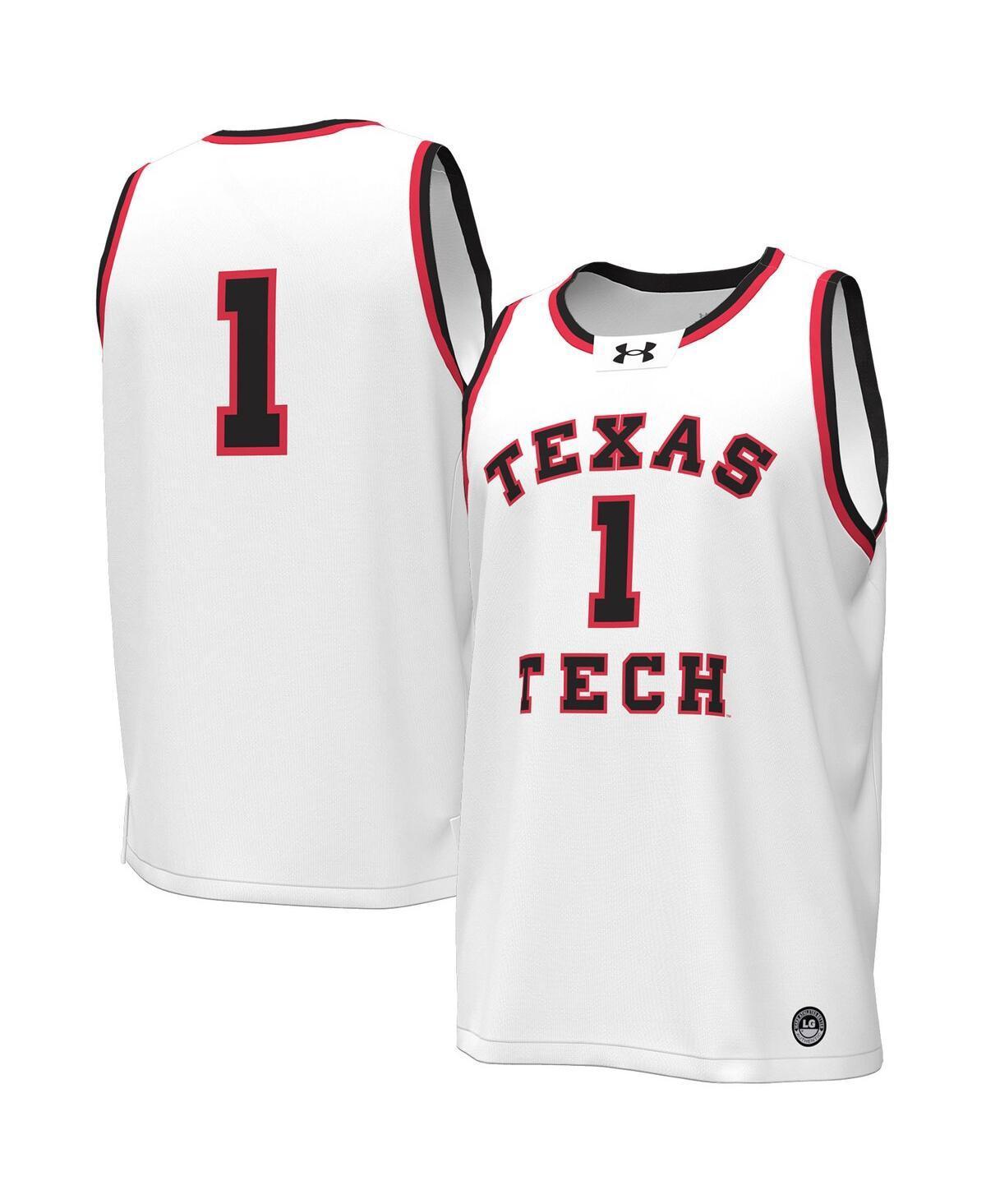 Men's Under Armour #1 White Texas Tech Red Raiders Throwback Replica Basketball Jersey, Size: Medium Product Image