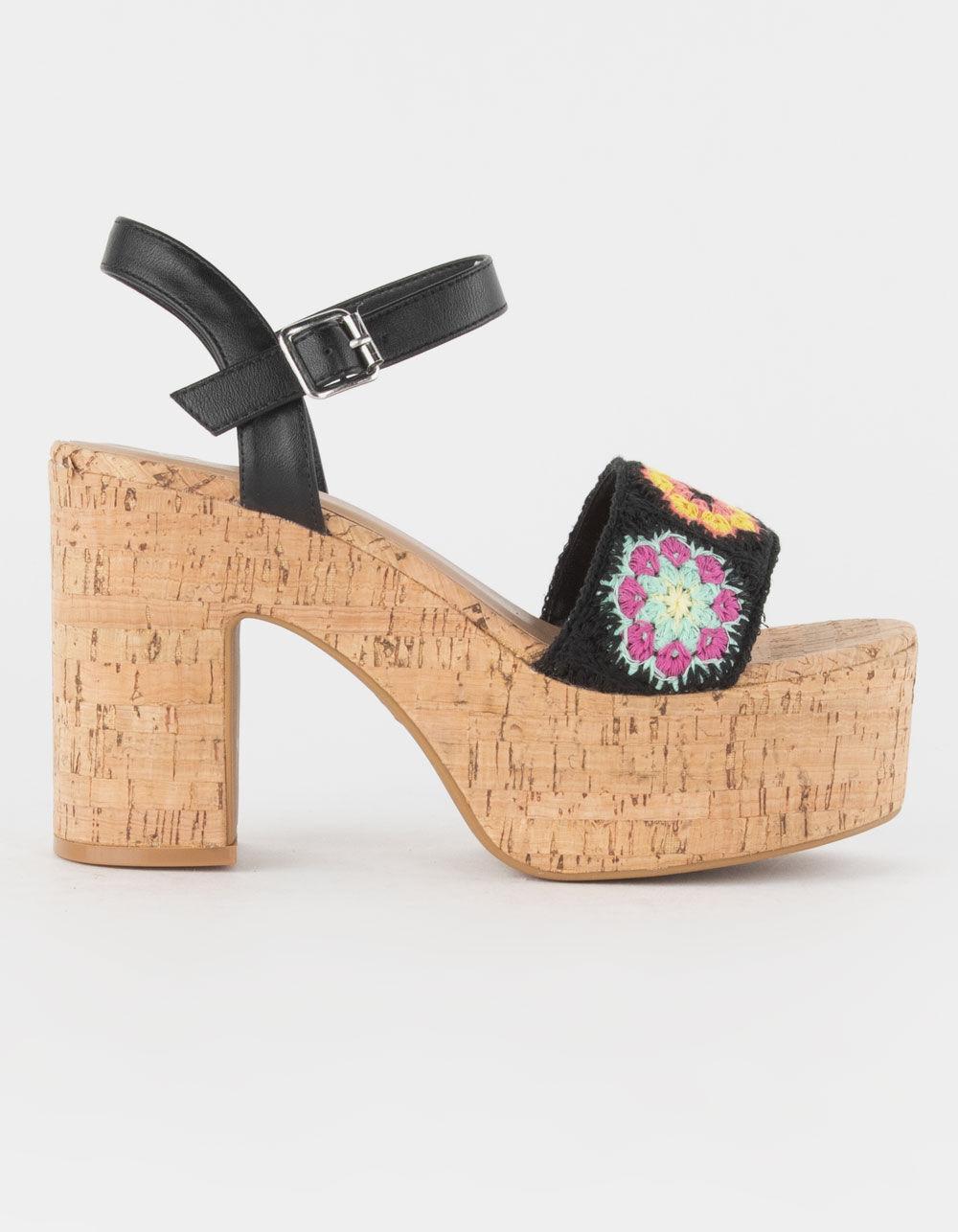 BAMBOO Crochet Womens Platform Sandals - BLK/MULTI Product Image