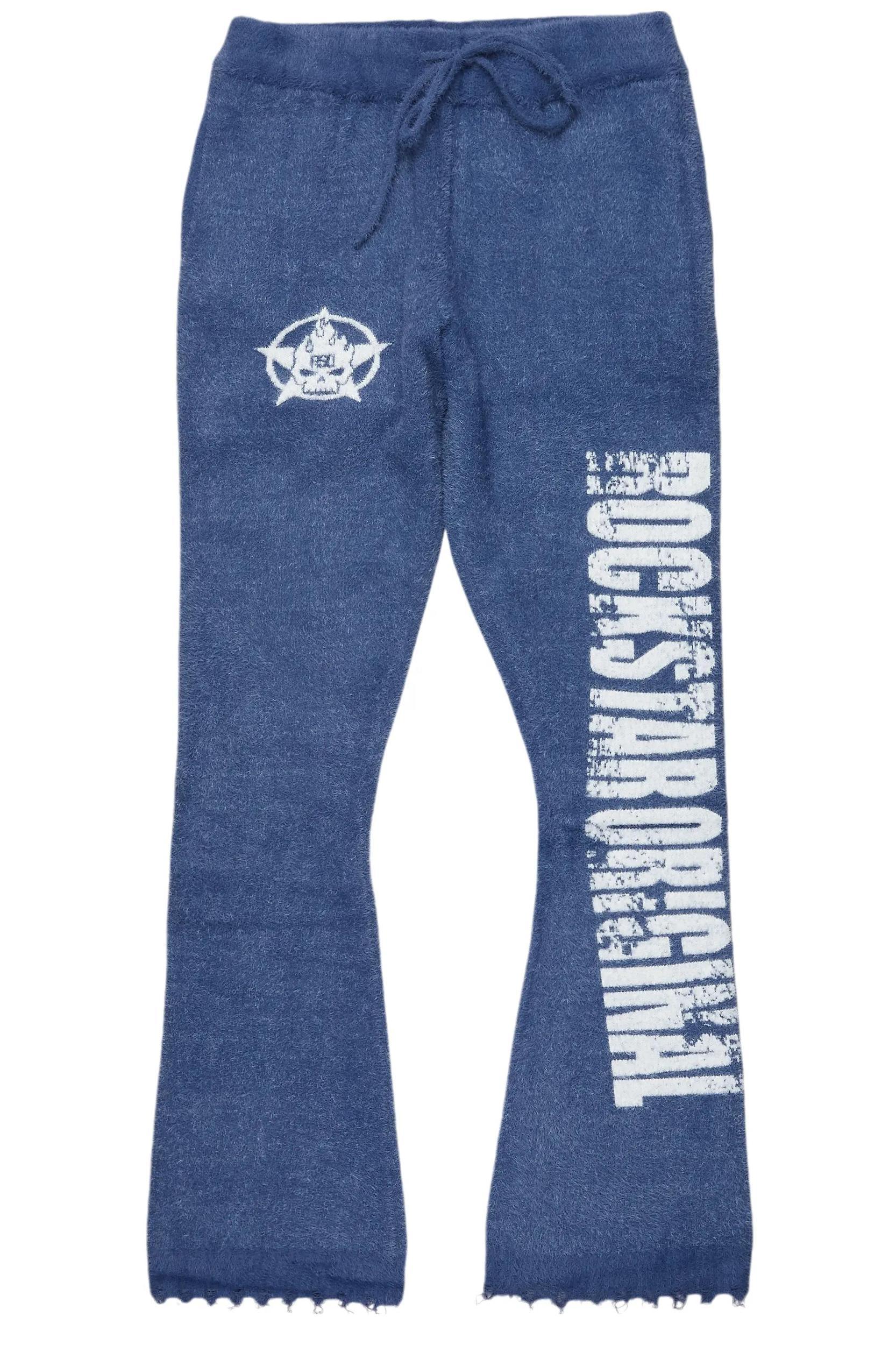 Keve Navy Knitted Mohair Flare Sweat Pant Male Product Image
