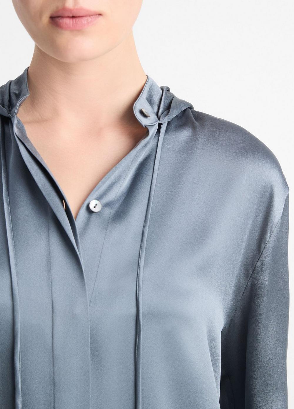 Womens Silk Hooded Button-Front Shirt, Rye, Size L Vince Product Image