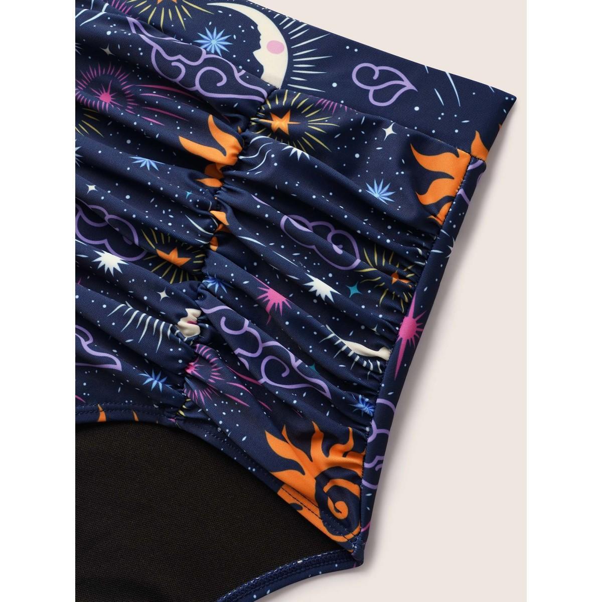 Plus Size Moon & Star Ruched High Rise Swim Bottom Women's Swimwear Midnight Beach Gathered High stretch Skinny High Rise Curve Swim Bottoms BloomChic 18-20/2X Product Image