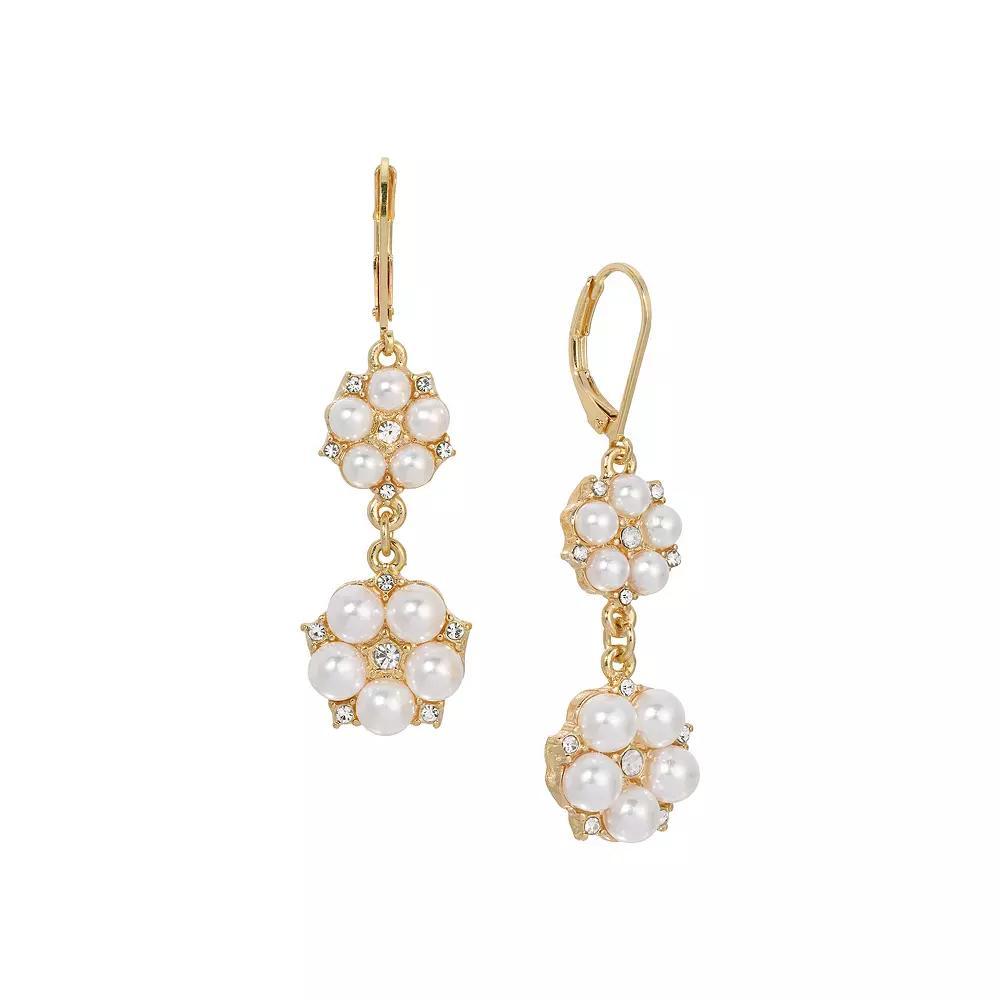 1928 Gold Tone Round Faux Pearl Drop Leverback Earrings, Womens, White Product Image