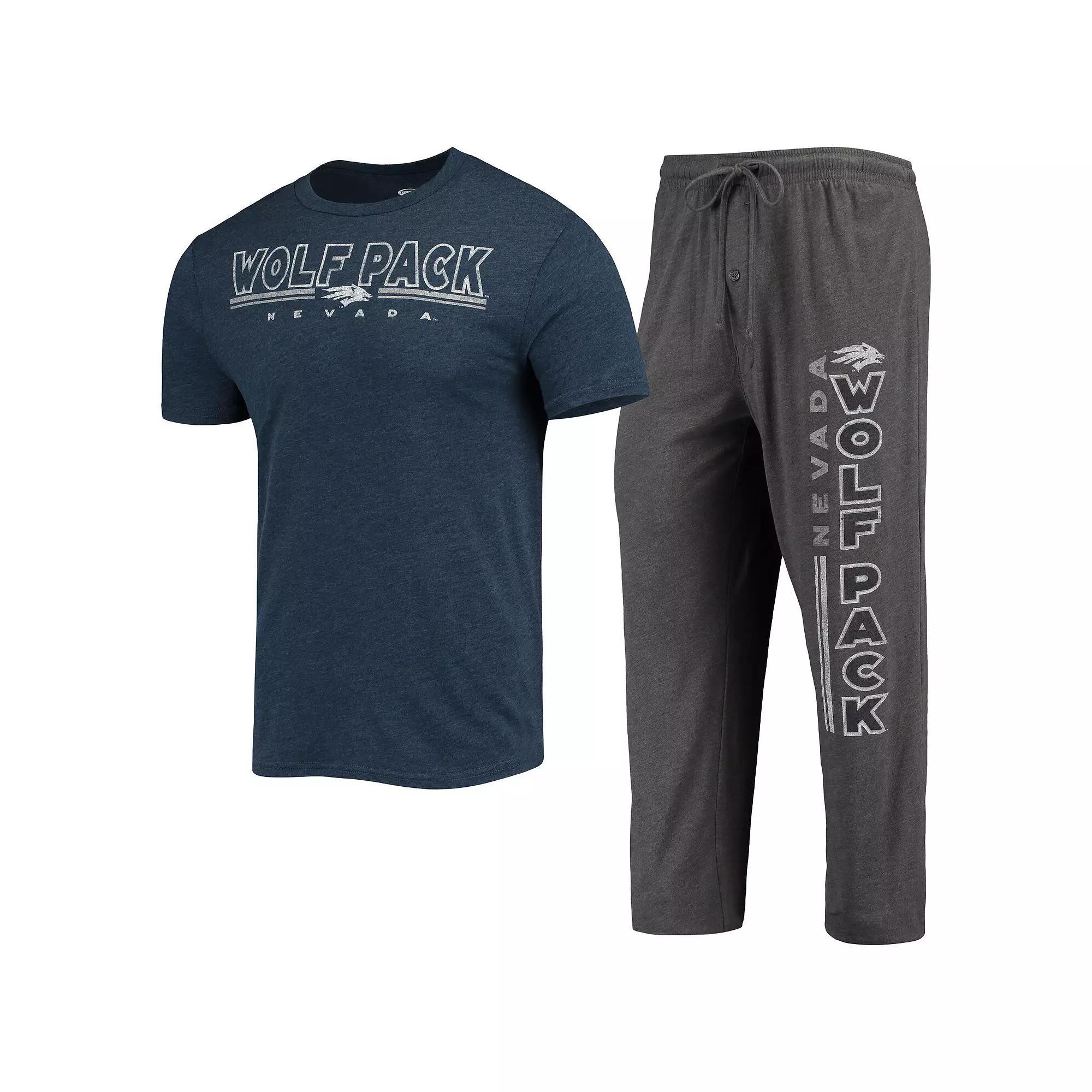 Men's Concepts Sport Heathered Charcoal/Navy Nevada Wolf Pack Meter T-Shirt & Pants Sleep Set, Size: XL, Nev Charco Product Image
