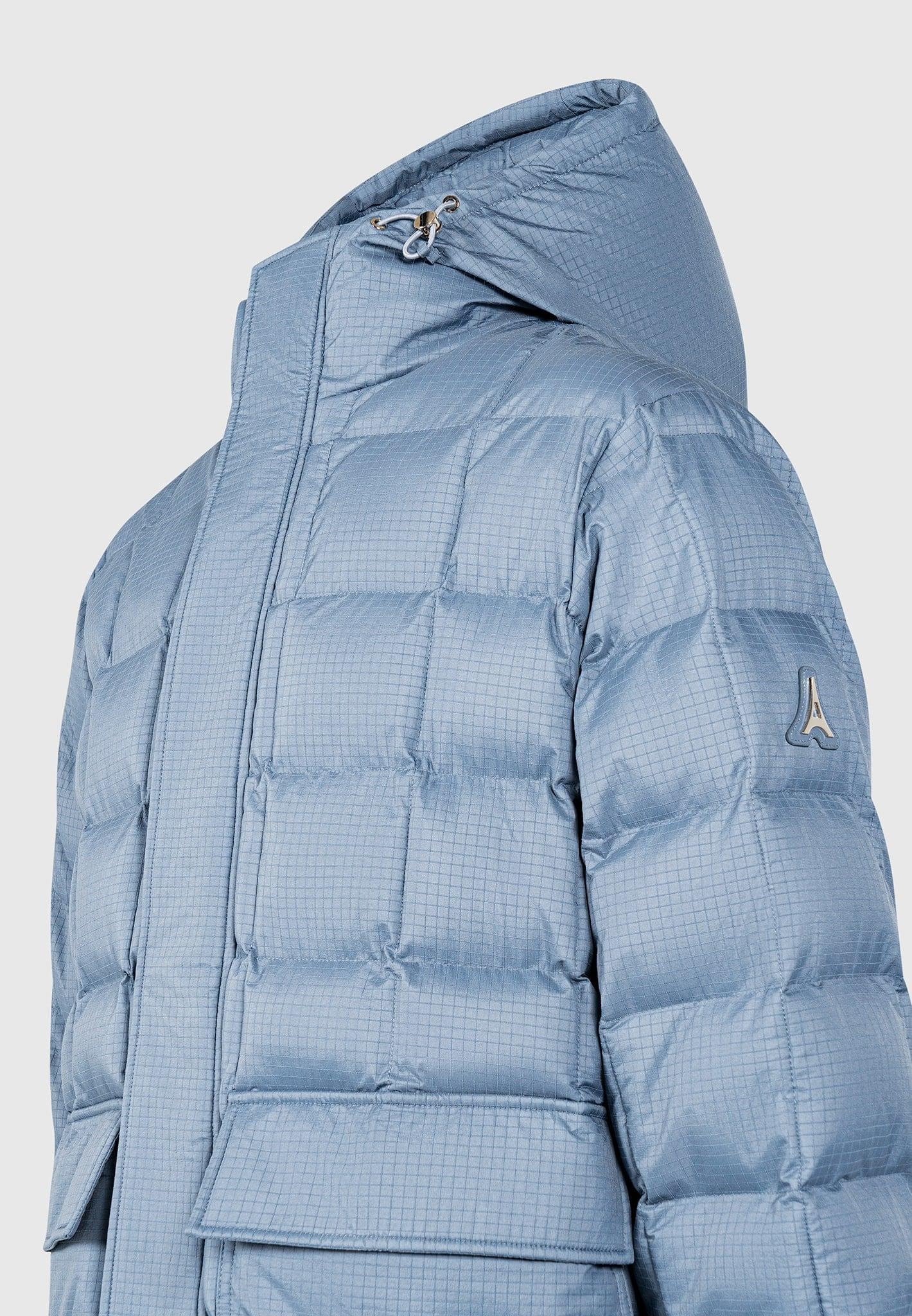 Quilted Longline Puffer Coat - Steel Blue Male Product Image