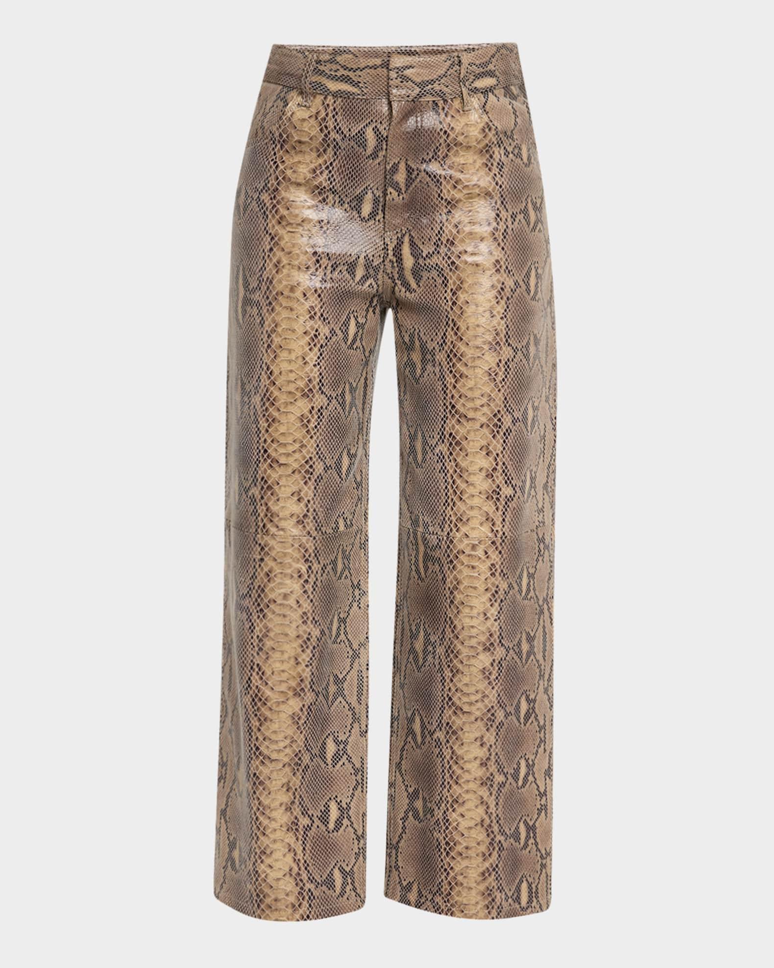 Cailys Cropped Snake-Embossed Leather Trousers Product Image