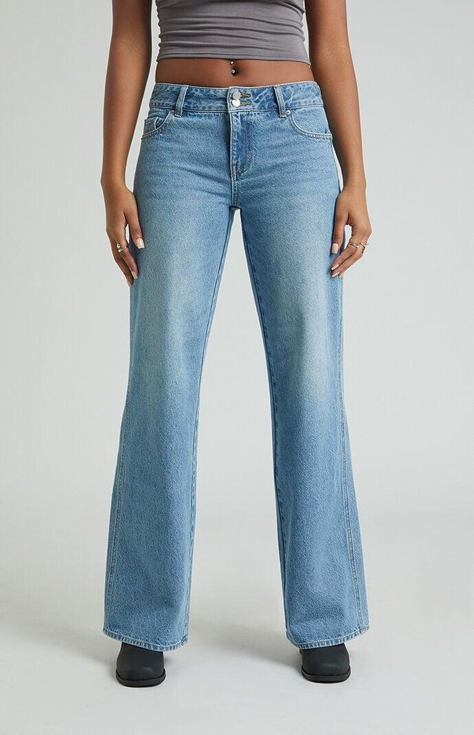 Women's Double Button Low Rise Baggy Jeans - Product Image
