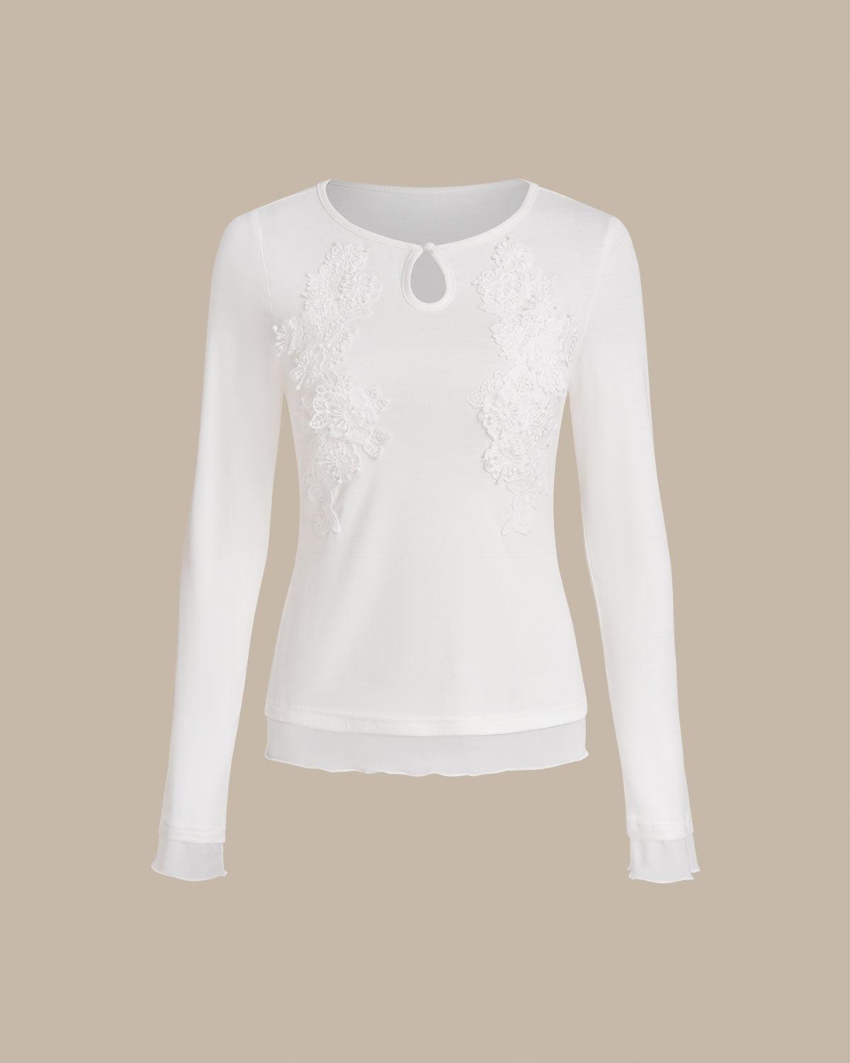 White Round Neck Knit Slim Tee Product Image