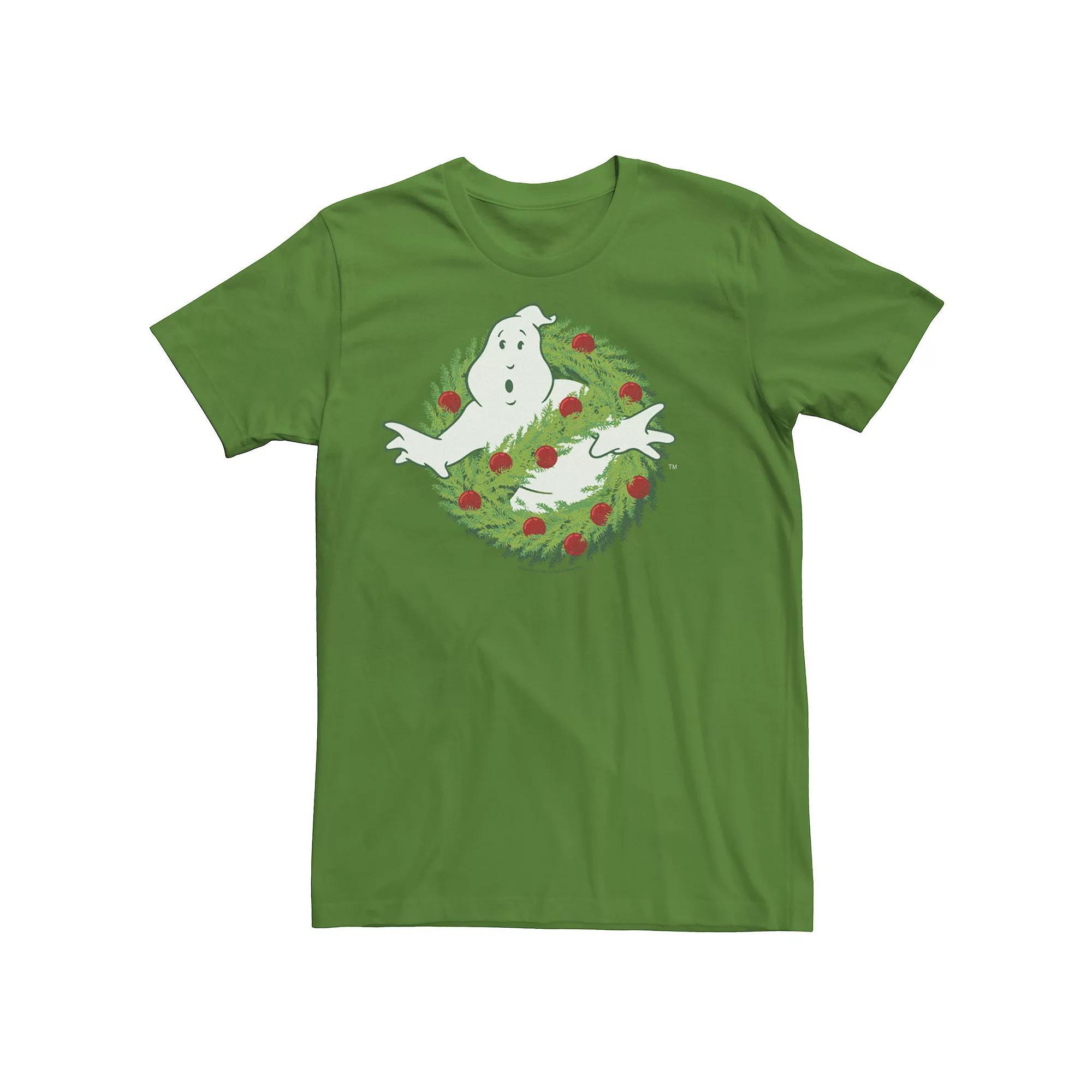 Men's Ghostbusters Christmas Themed Wreath Ghost Logo Tee, Size: 3XL, Kelly Product Image
