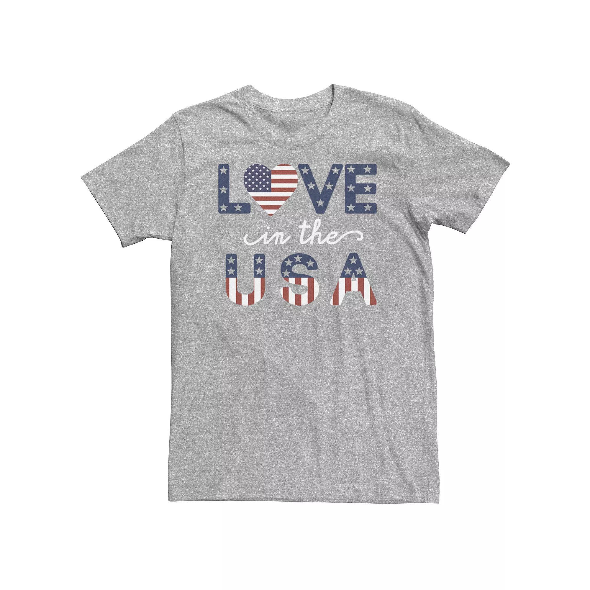 Big & Tall Americana "Love In The USA" Flag Text Tee, Men's, Size: Large Tall, Athletic Grey Product Image