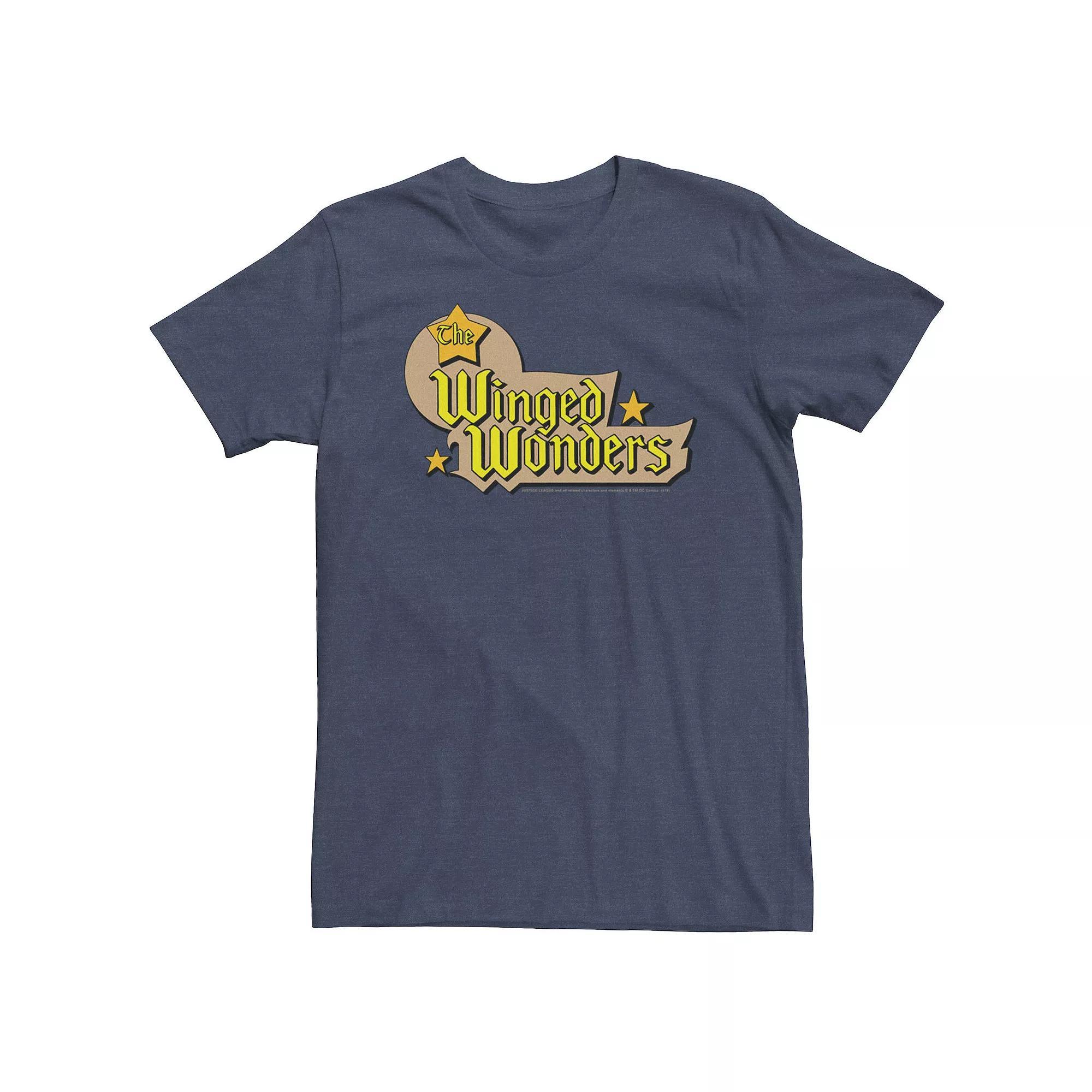 Big & Tall DC Comics The Winged Wonders Text Logo Tee, Men's, Size: Large Tall, Navy Grey Product Image