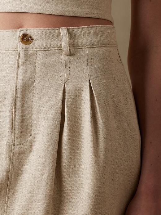 Linen-Blend Herringbone Midi Skirt Product Image