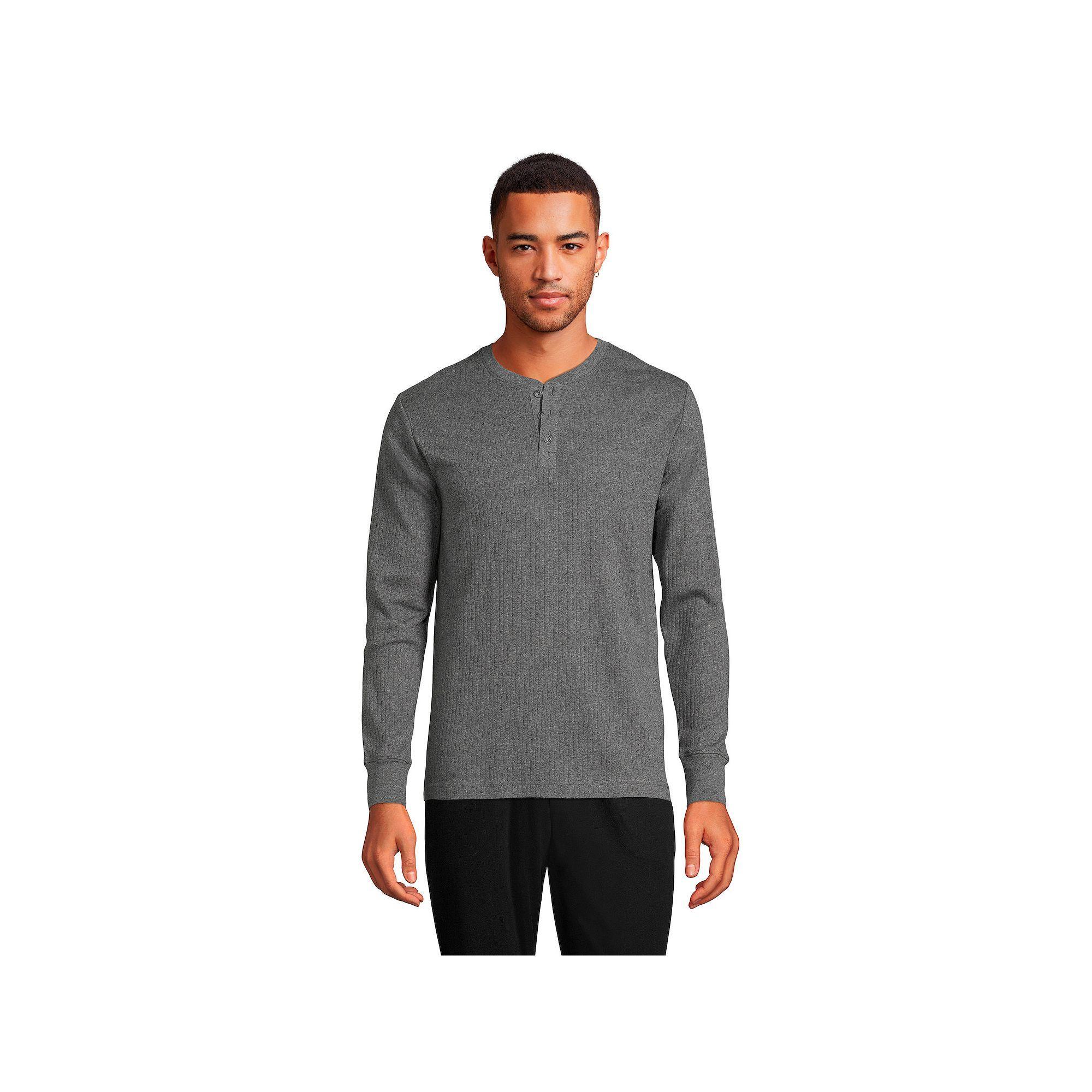Men's Lands' End Ribbed Pajama Sleep Henley, Size: XXL, Grey Heather Product Image