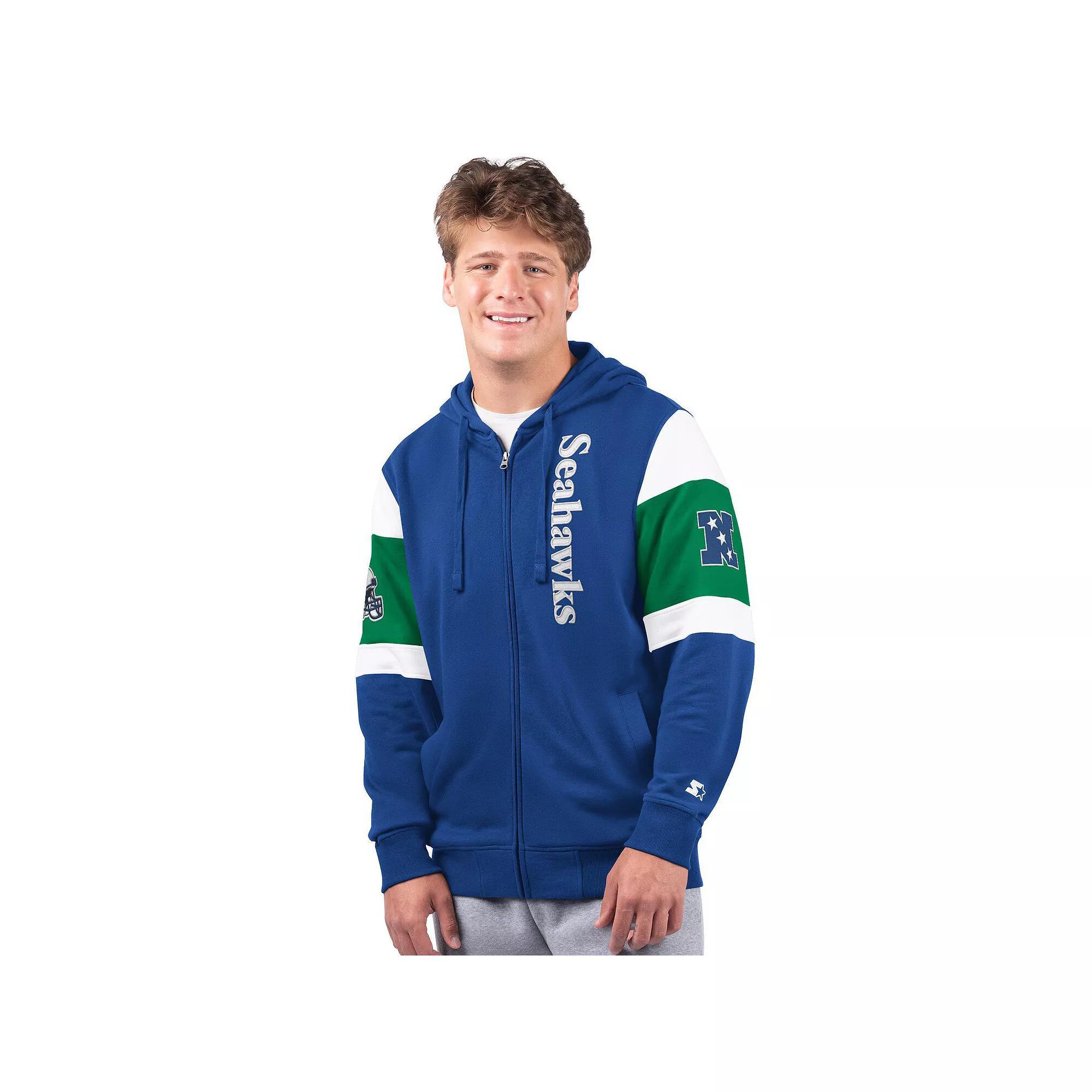 Men's Starter Royal Seattle Seahawks Extreme Vintage Logo Full-Zip Hoodie, Size: 4XL, Blue Product Image
