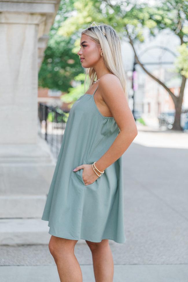 After All This Time Olive Solid Mini Dress SALE Product Image