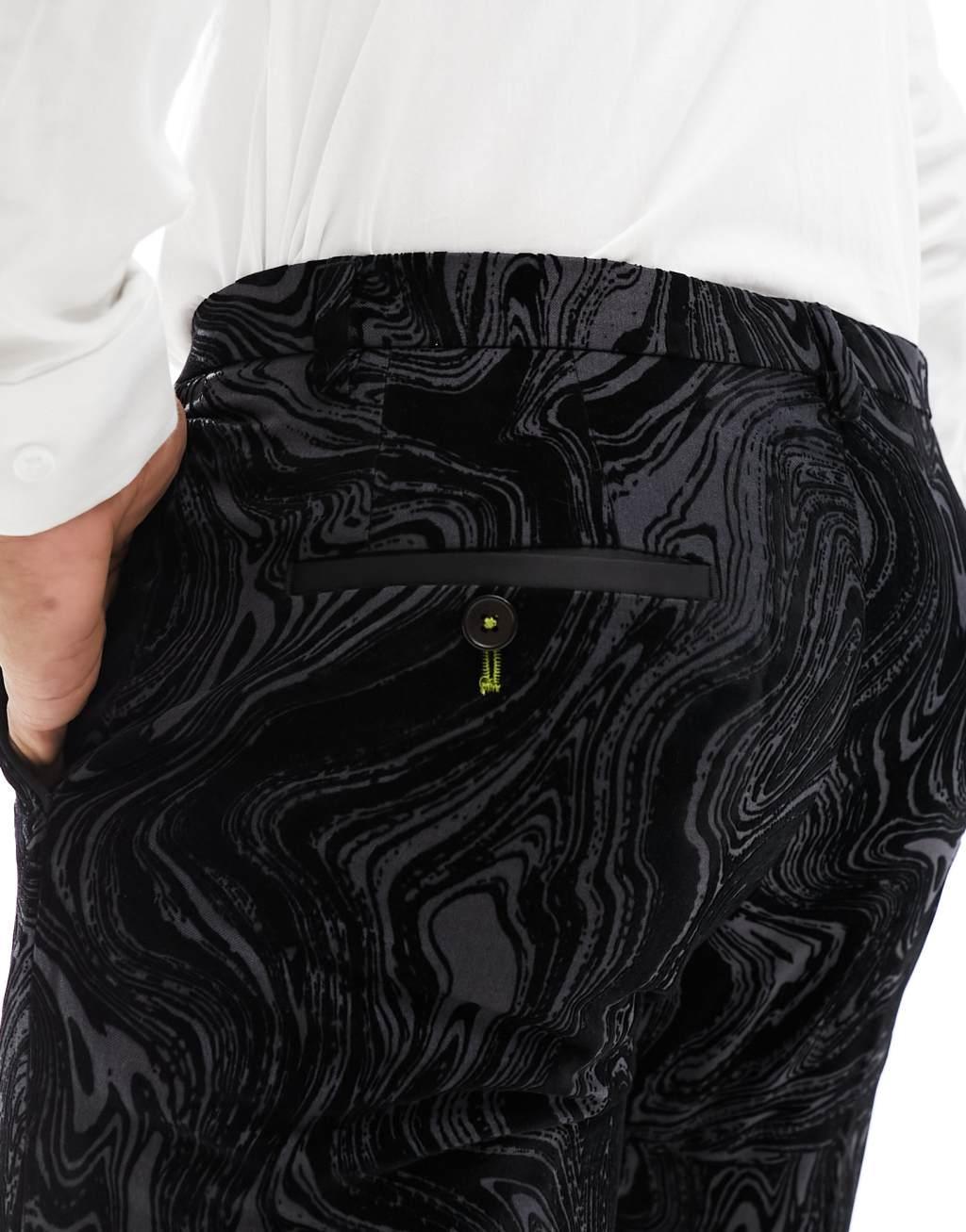 Twisted Tailor angelou flock suit pants in black Product Image