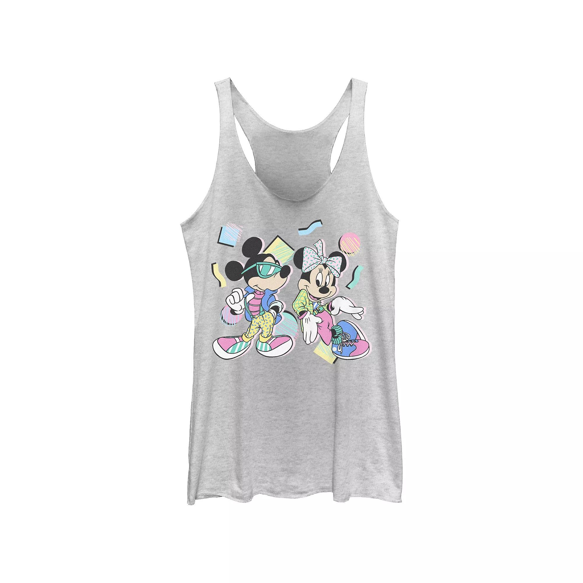 Disney's Mickey Mouse And Minnie Mouse 80's Style Juniors' Tri-Blend Racerback Tank Top, Girl's, Size: XXL, White Grey Product Image