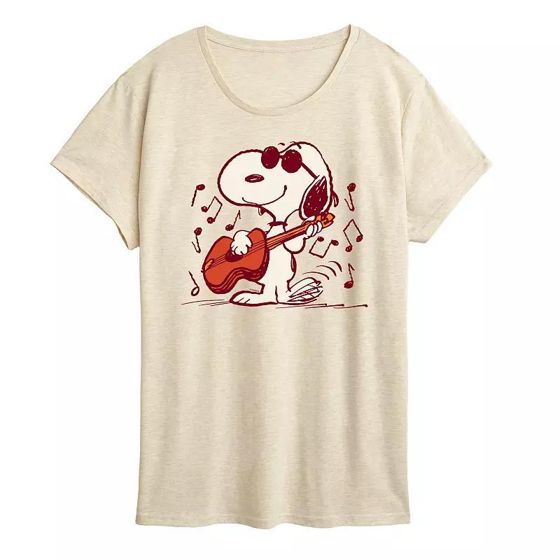 Womens Peanuts Snoopy Joe Cool Guitar Graphic Tee Grey Gray Product Image