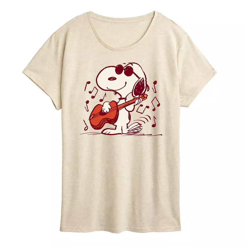 Womens Peanuts Snoopy Joe Cool Guitar Graphic Tee Grey Gray Product Image
