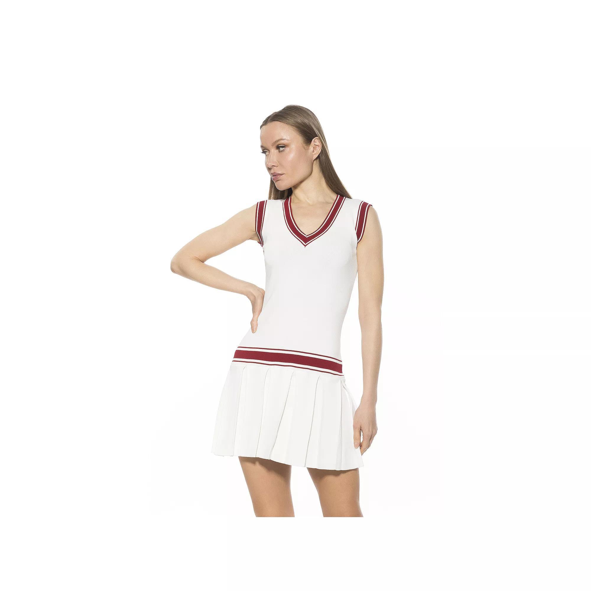 Women's ALEXIA ADMOR Venus V-Neck Dropped Waist Knit Tennis Dress, Size: XL, Ivory Product Image