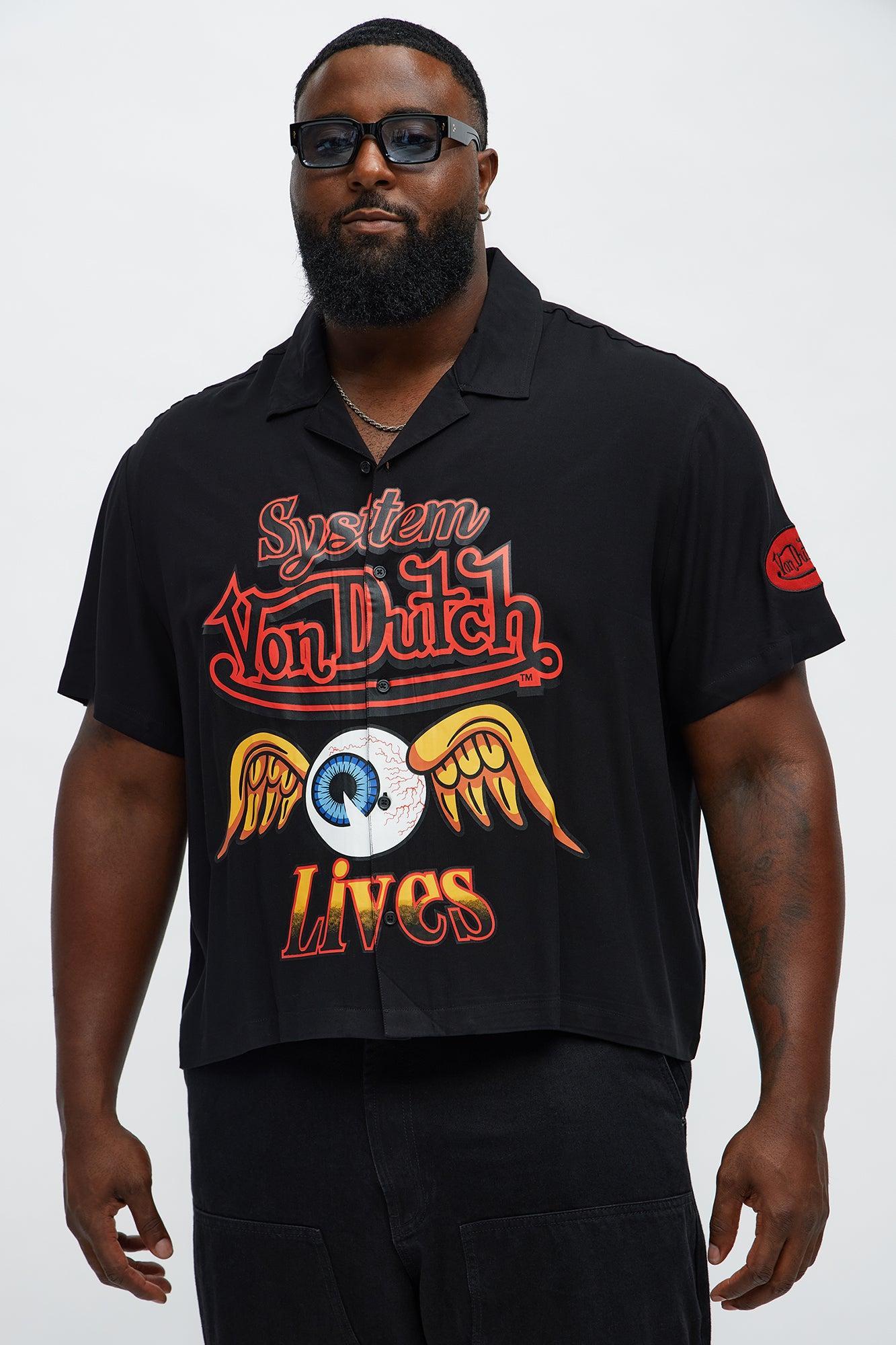 Von Dutch Cropped Logo Button Up Shirt - Black Product Image