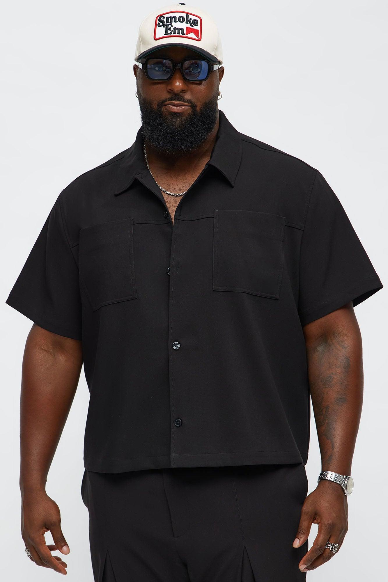 Cropped Ronan Weekender Button Up Shirt - Black Male Product Image