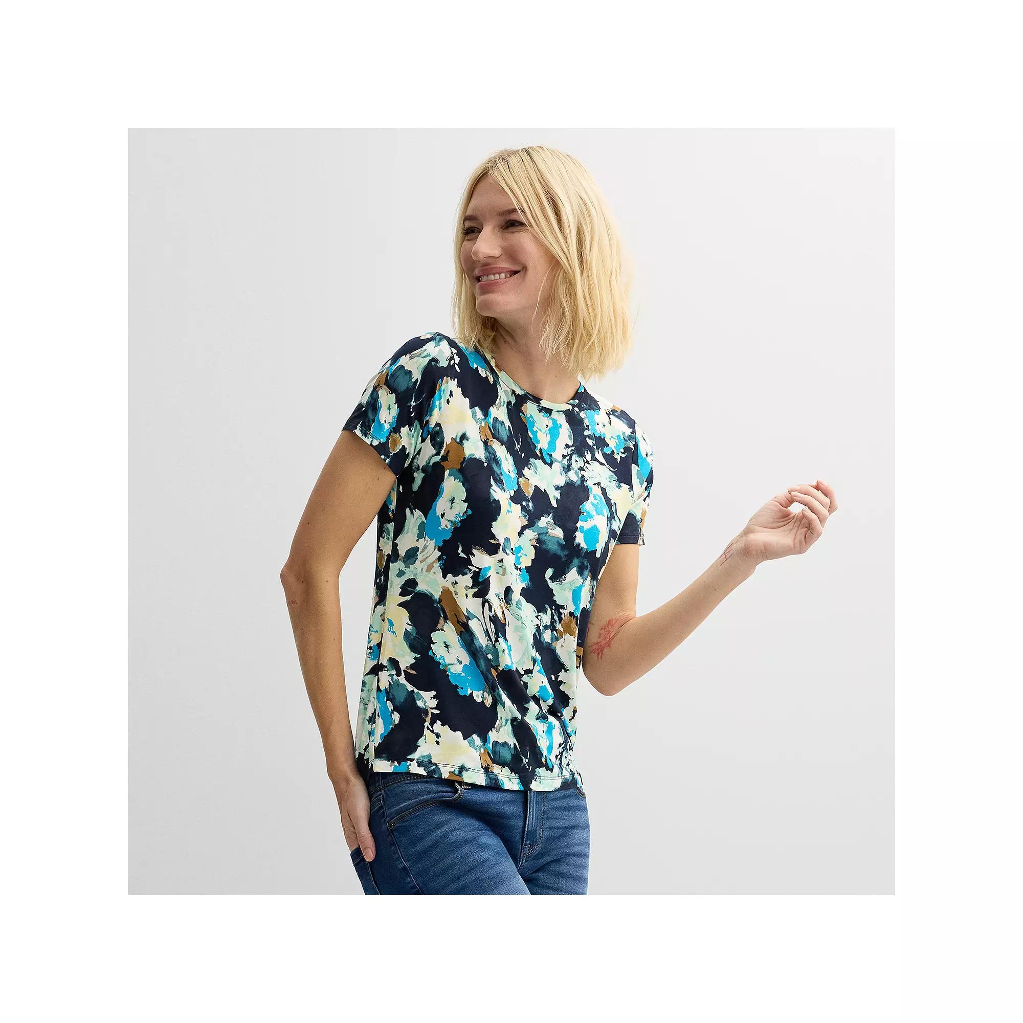 Women's Nine West Essential Crewneck Tee, Size: XS, Blue Abstract Animal Product Image
