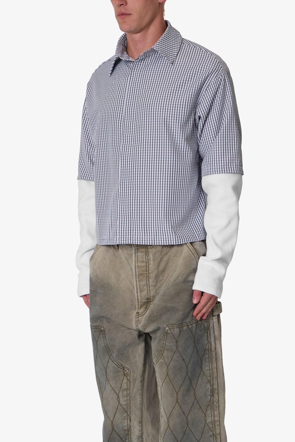 Poplin Thermal Cropped Shirt - Black/White Product Image
