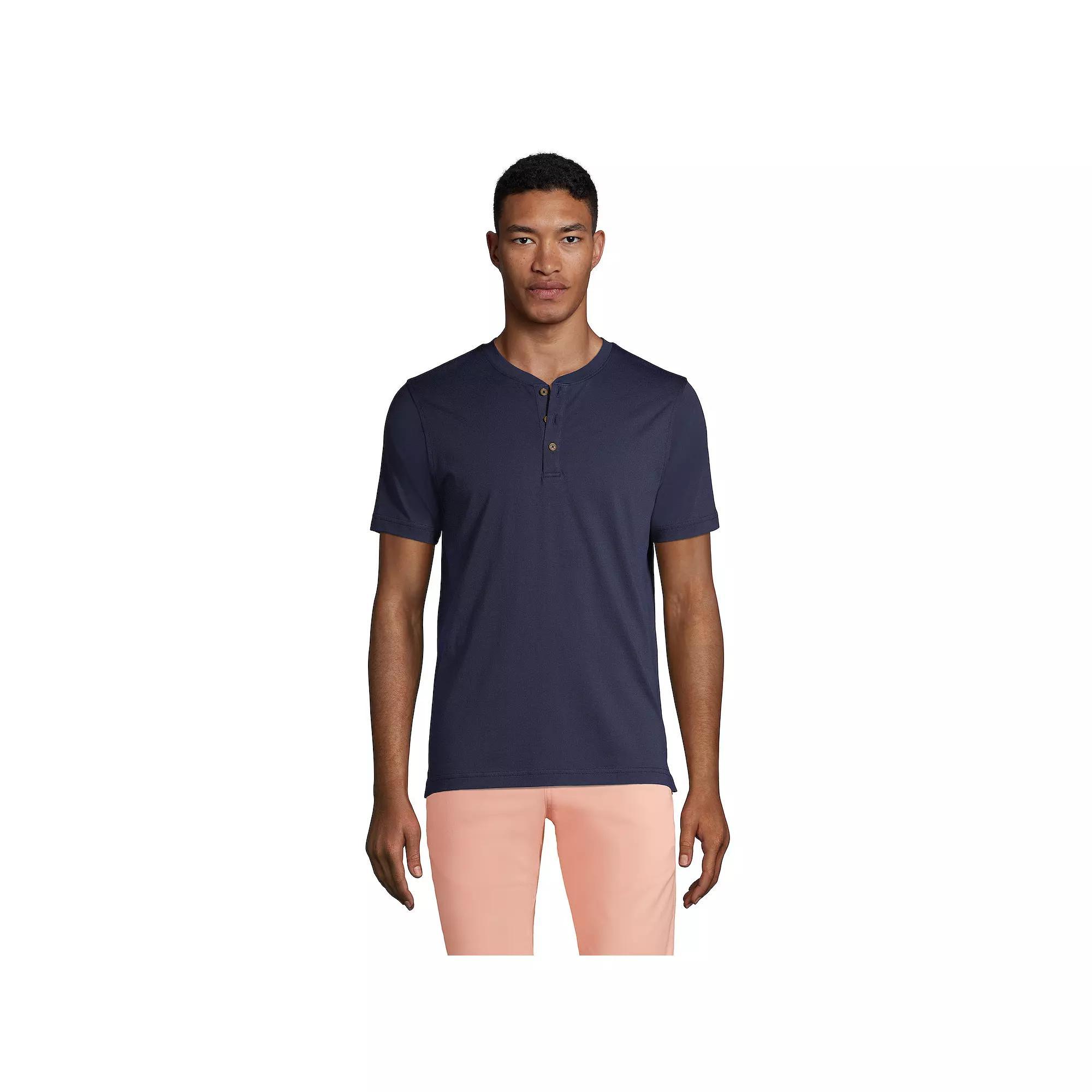 Men's Lands' End Short Sleeve Supima Jersey Henley Top, Size: XXL, Black Product Image