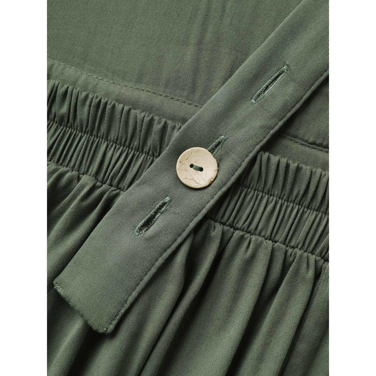 Plus Size Rayon Floral Embroidery Stretchy Waist Midi Dress ArmyGreen Women Non Sleeveless Curvy BloomChic 26/4X Product Image