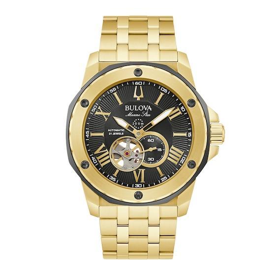 Bulova Mens Marine Star Automatic Gold Tone Stainless Steel Bracelet Watch - 97A174 Product Image
