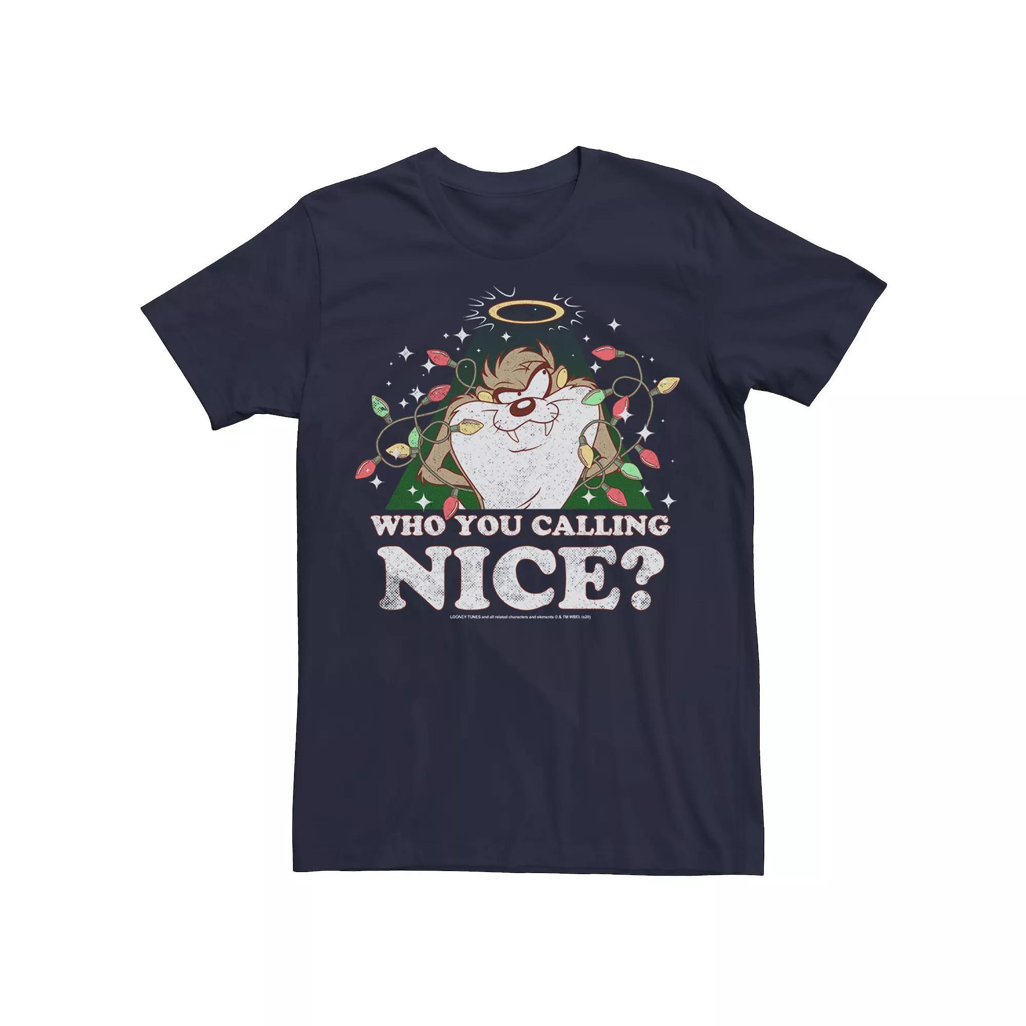Men's Looney Tunes Christmas Taz Who You Calling Nice Tee, Size: Small, Blue Product Image