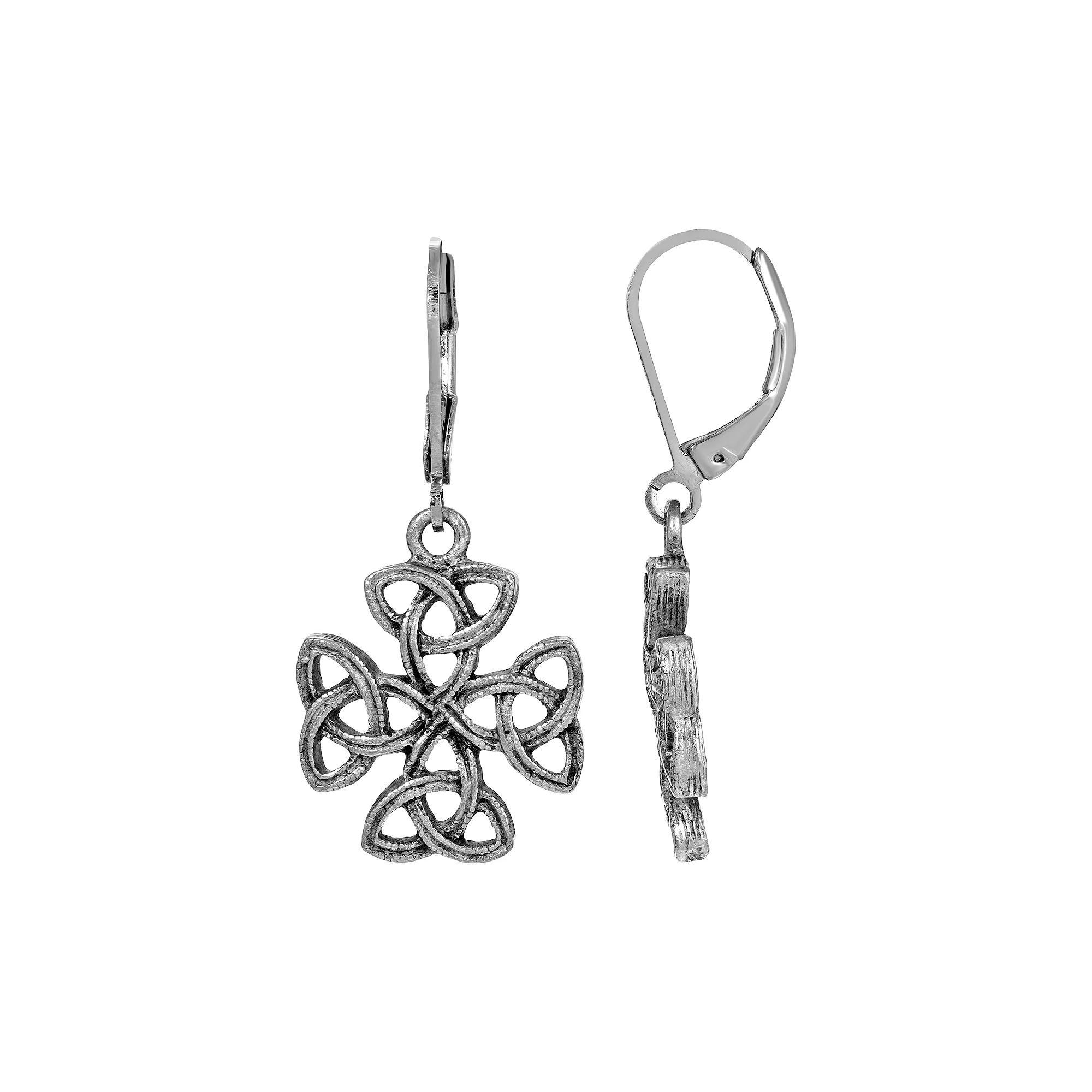 Symbols of Faith Silver Tone Celtic Trinity Cross Earrings, Womens Product Image