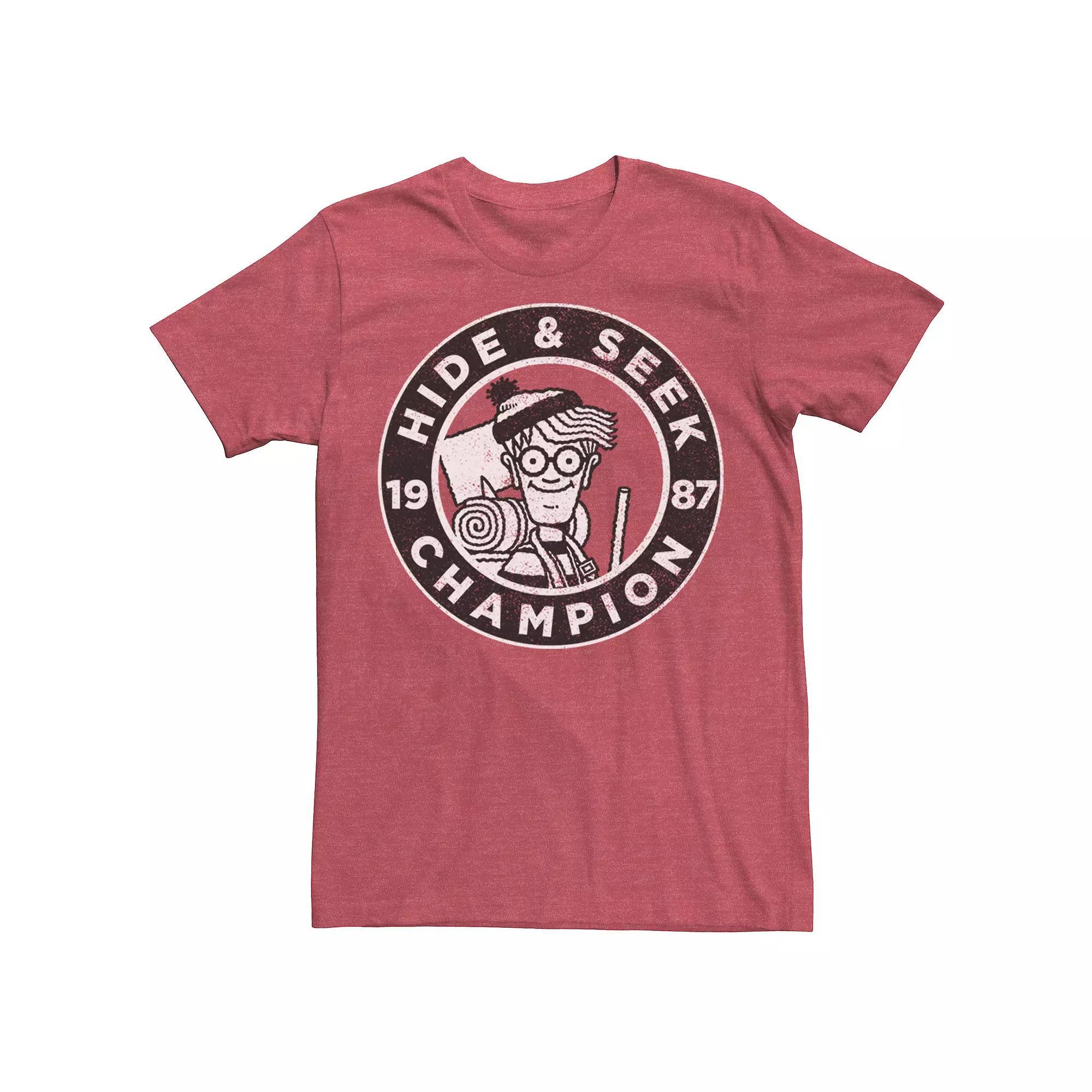 Mens Wheres Waldo Hide And Seek Champion Graphic Tee Red Grey Product Image