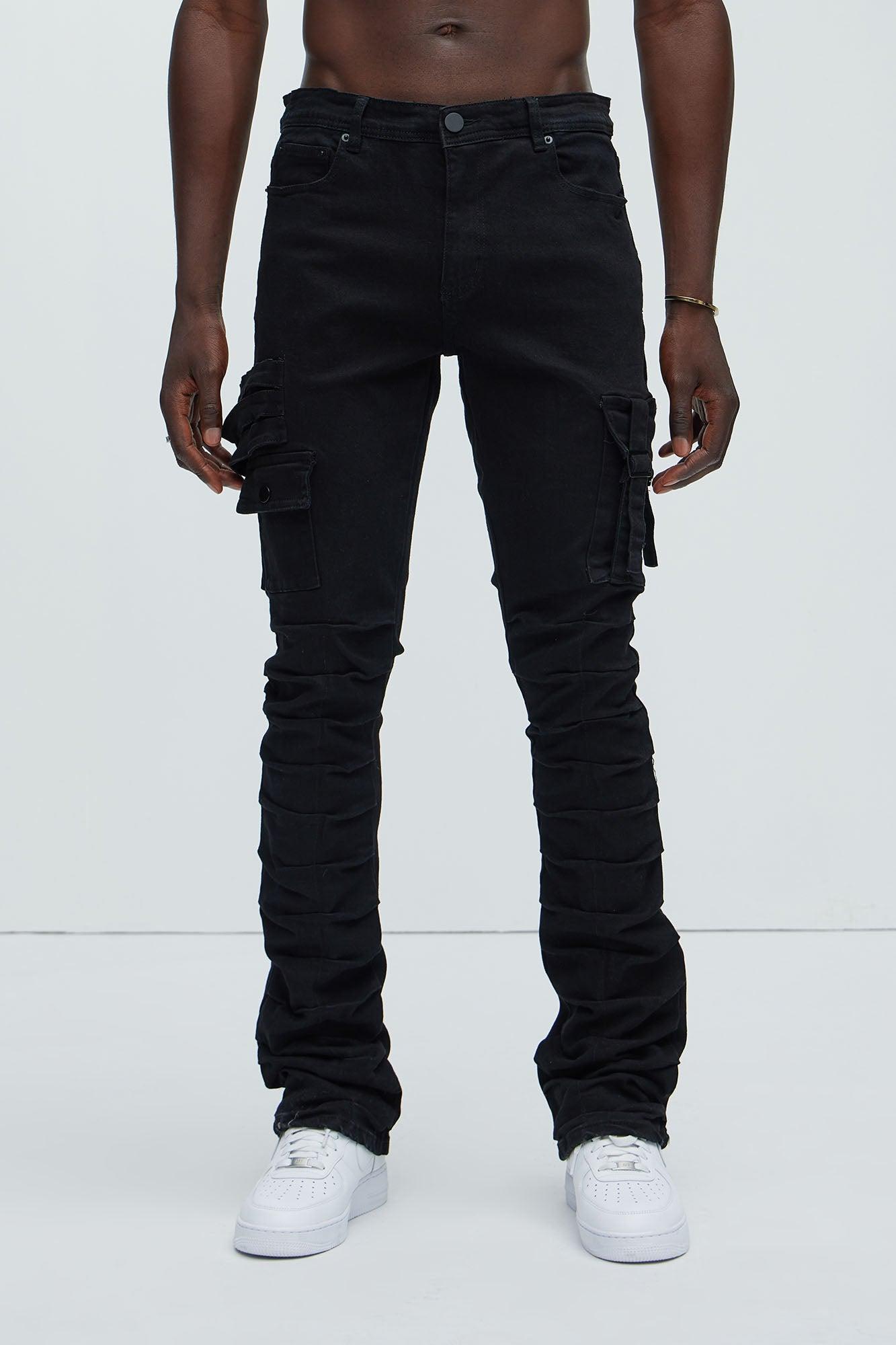 Step In Ruched Skinny Flare Cargo Jeans - Black Product Image