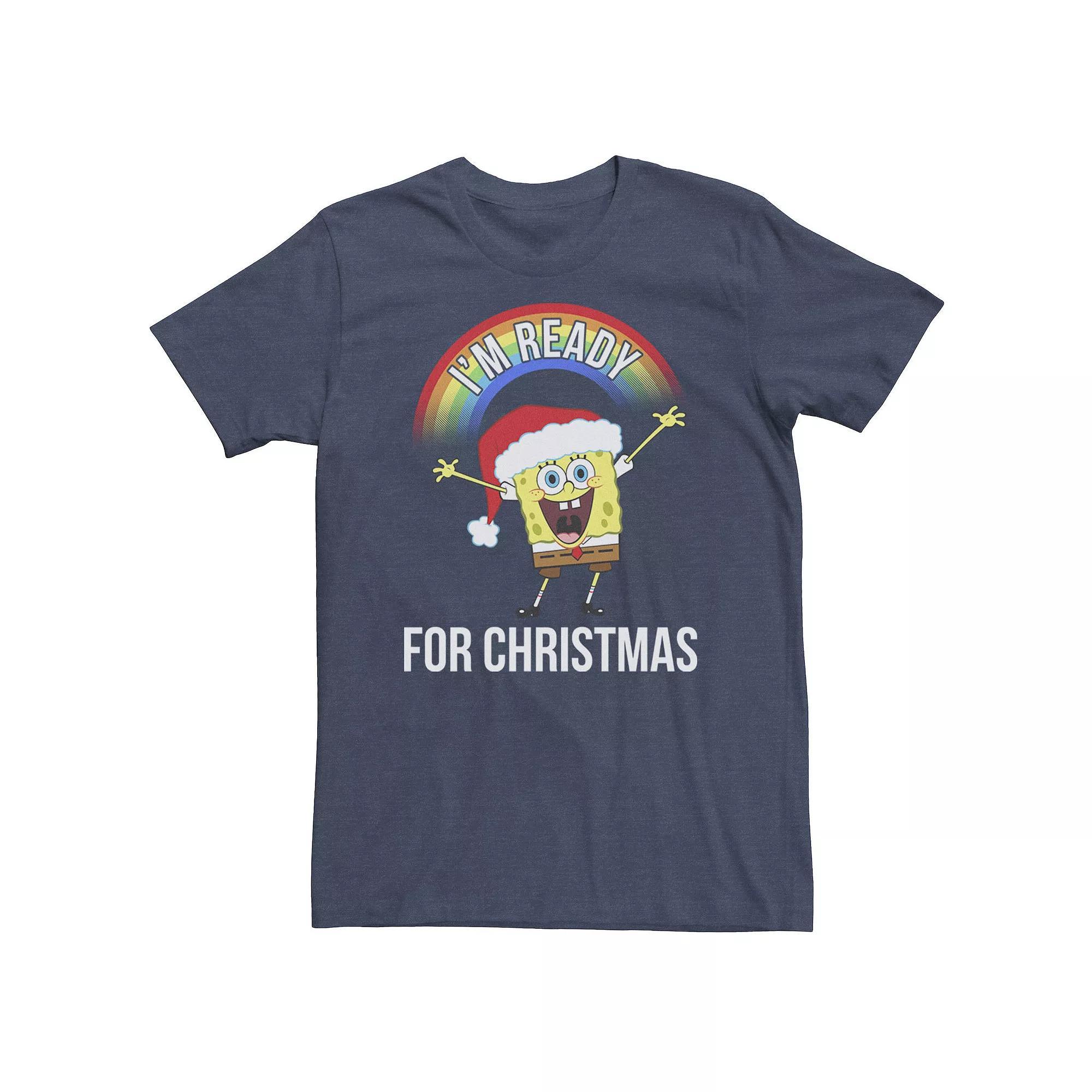 Big & Tall Nickelodeon SpongeBob SquarePants "I'm Ready For Christmas" Rainbow Tee, Men's, Size: Large Tall, Grey Heather Product Image