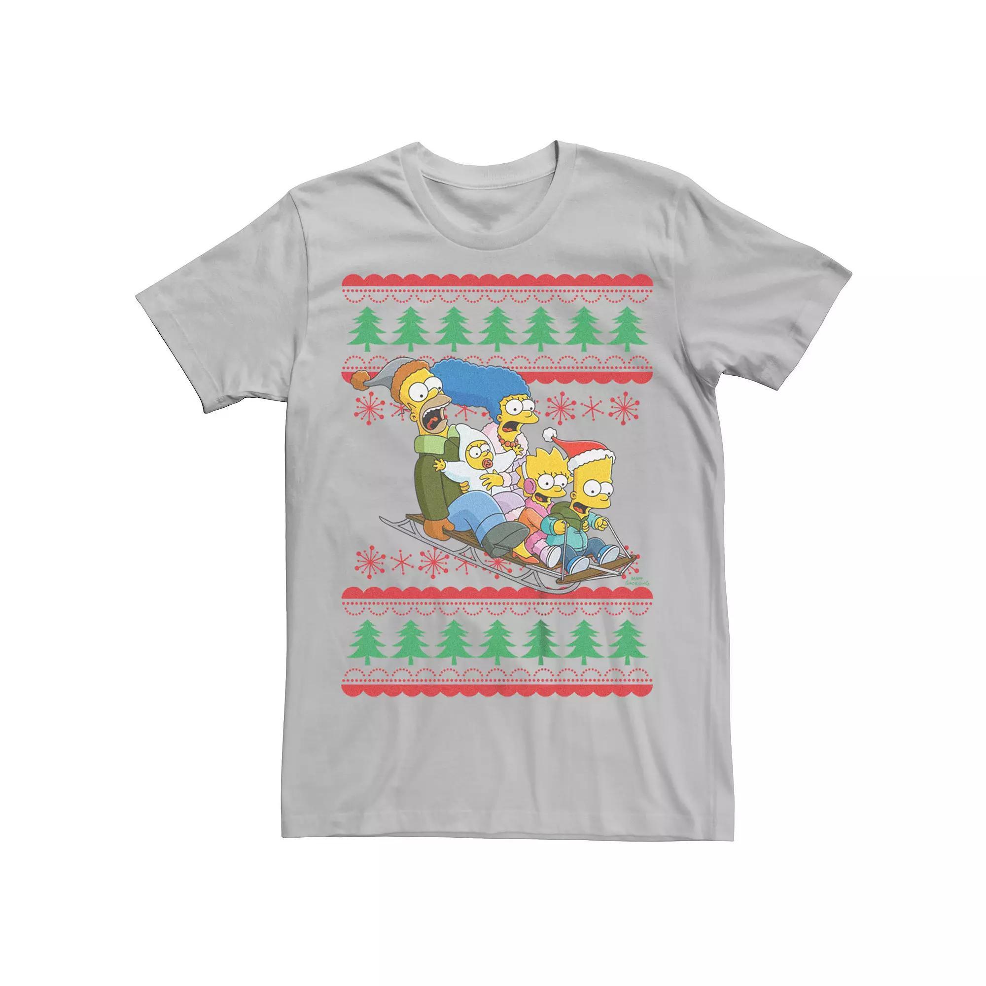 Men's The Simpsons Family Sleigh Ride Sweater Graphic Tee, Size: XL, Silver Product Image