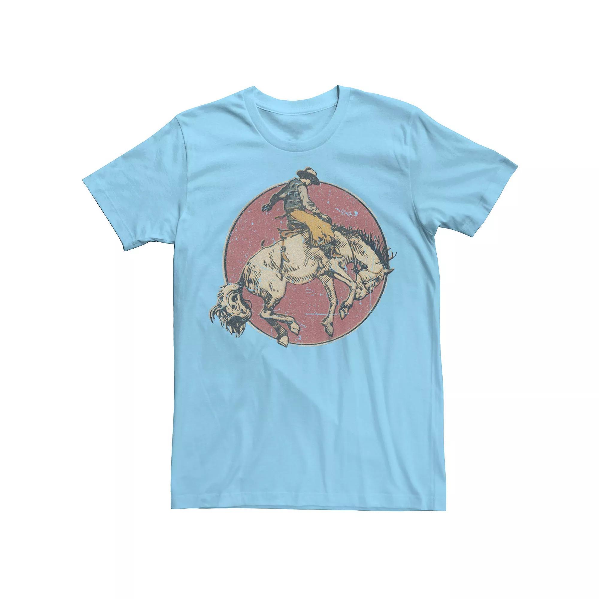Men's Cowboy Horse Rodeo Circle Distressed Graphic Tee, Size: Small, Light Blue Product Image