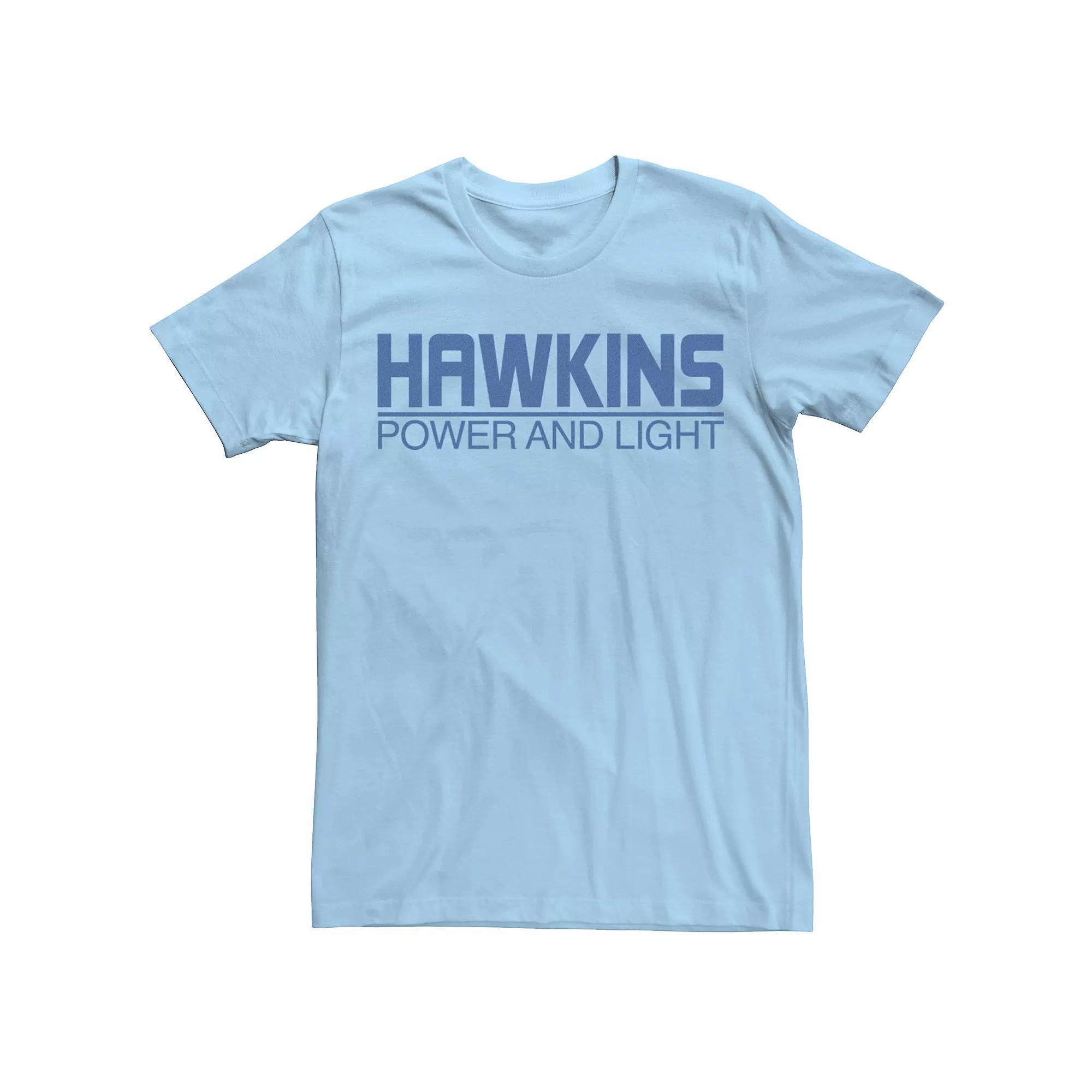 Men's Netflix Stranger Things Hawkins Power And Light Logo Tee, Size: XXL, Light Blue Product Image