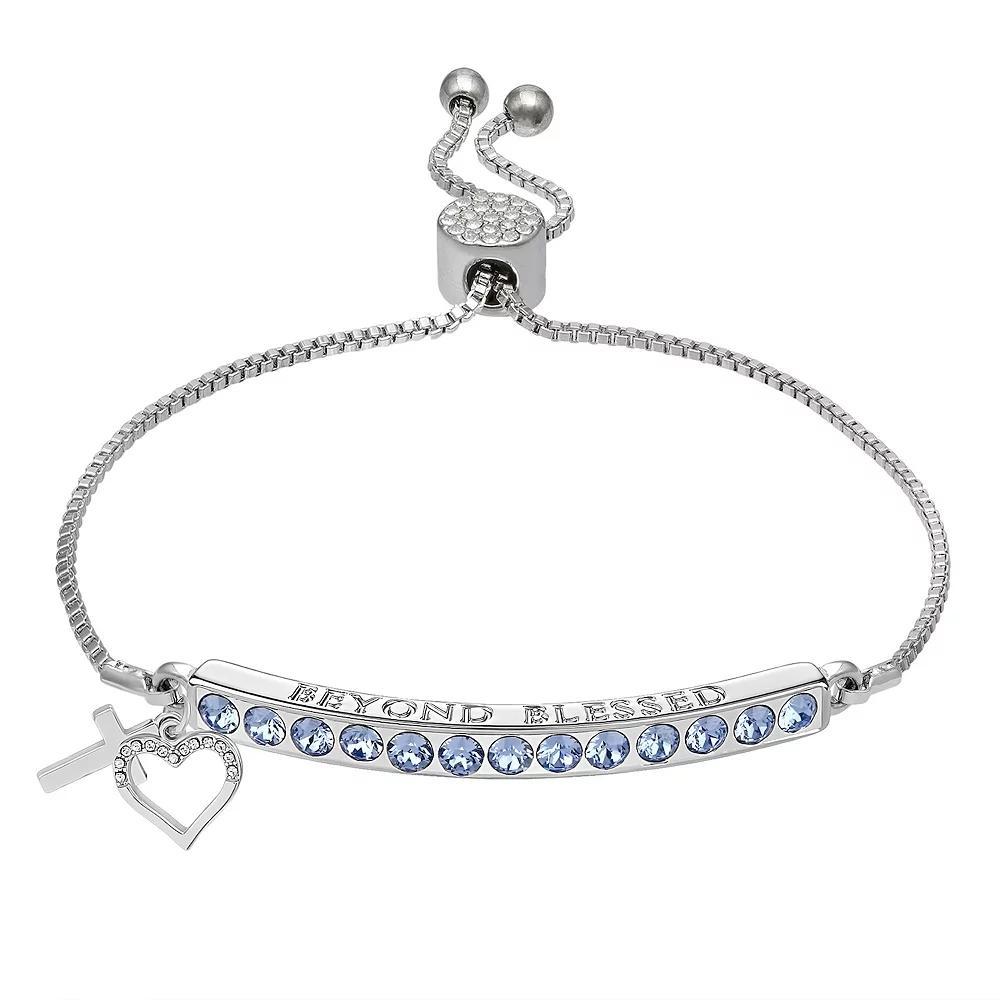 Brilliance Crystal Heart & Cross Bar Adjustable Bracelet, Women's, Size: 7/8", Silver Tone Product Image