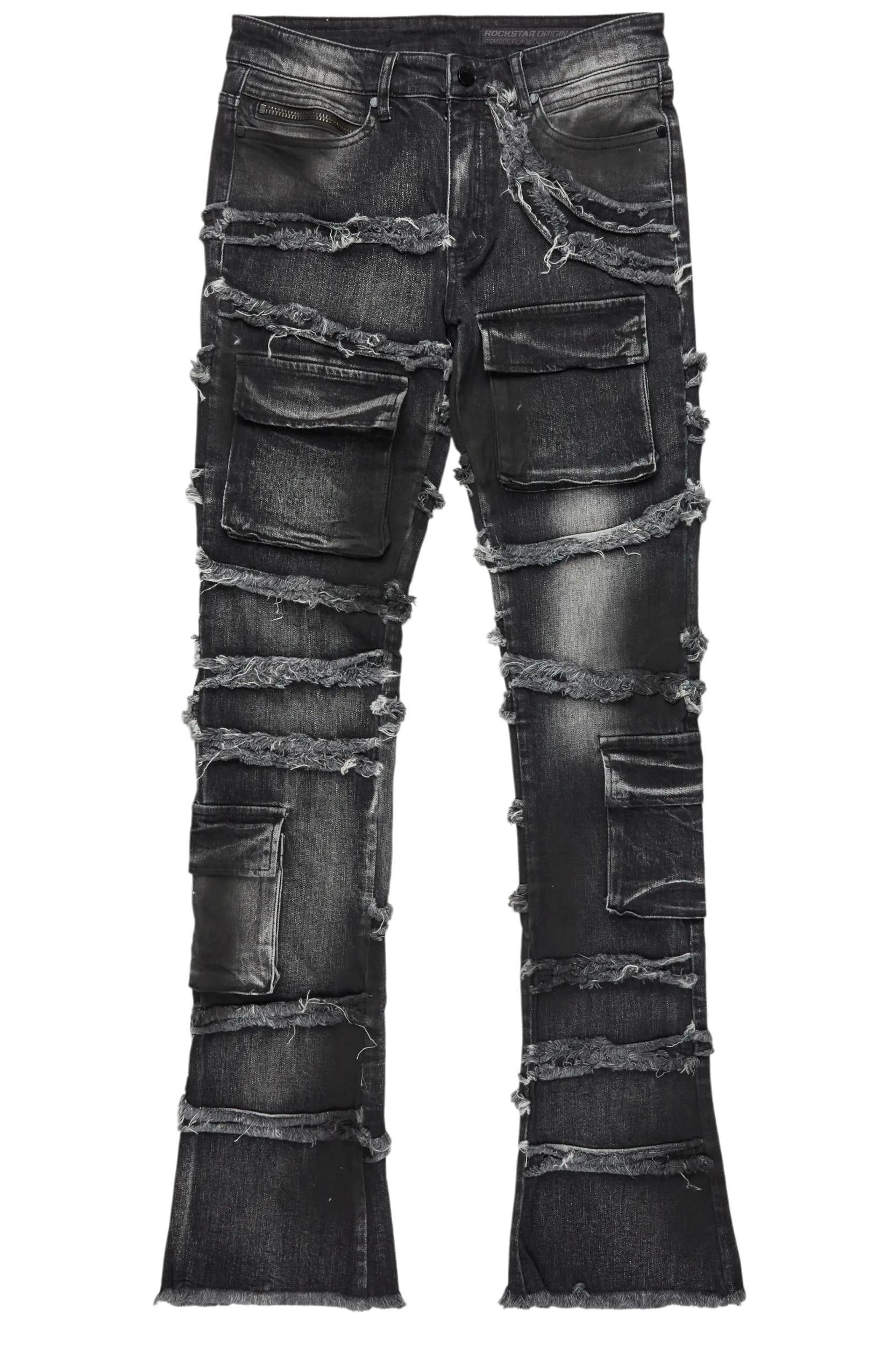 Yves Black Stacked Flare Cargo Jean Male Product Image