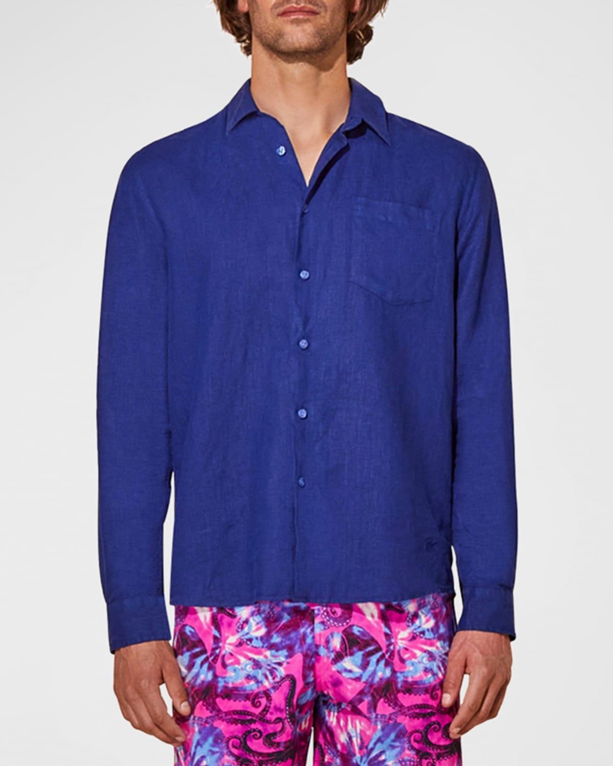 Mens Caroubis Solid Linen Sport Shirt Product Image