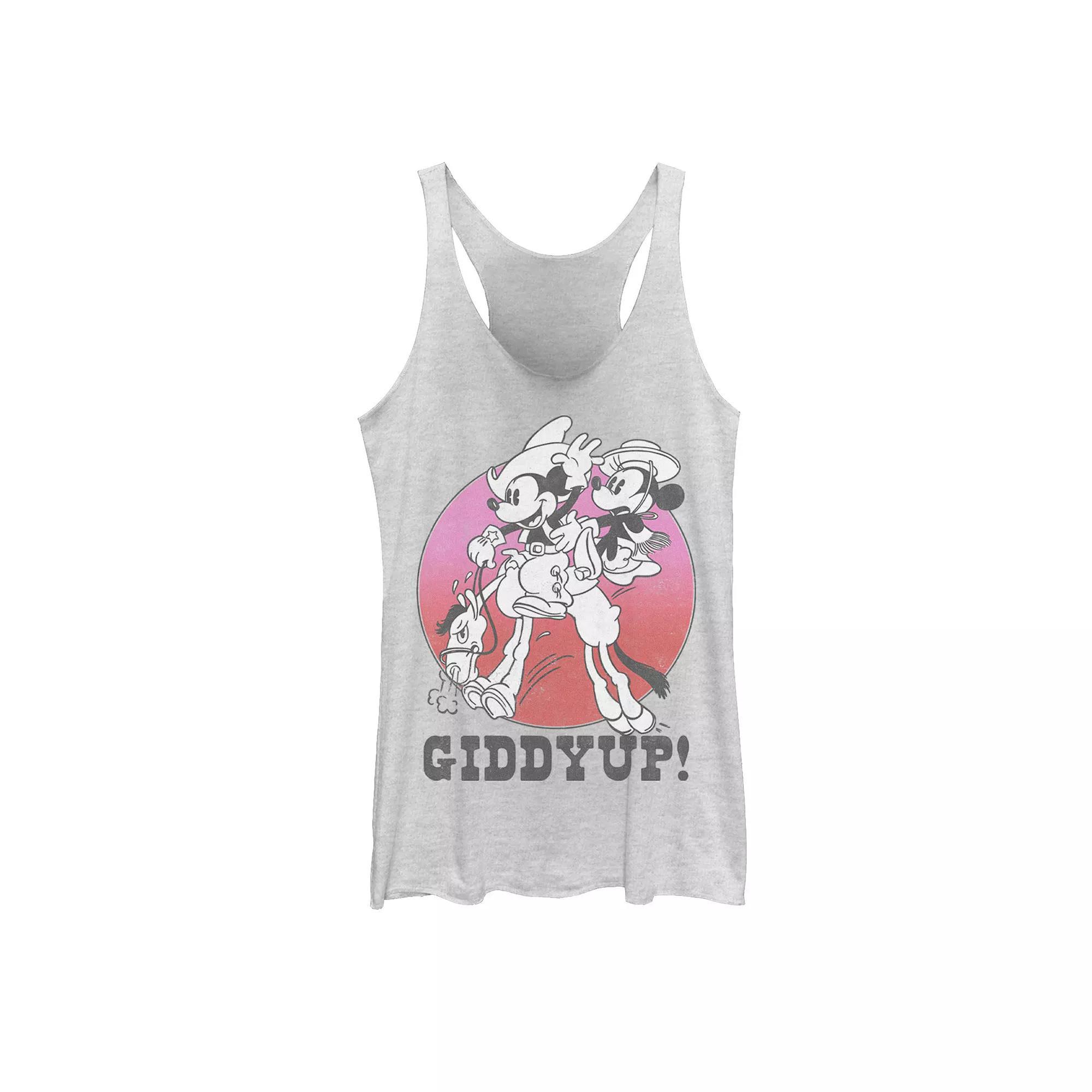 Disney's Mickey Mouse And Minnie Giddyup! Juniors' Racerback Tank Top, Girl's, Size: Small, White Grey Product Image