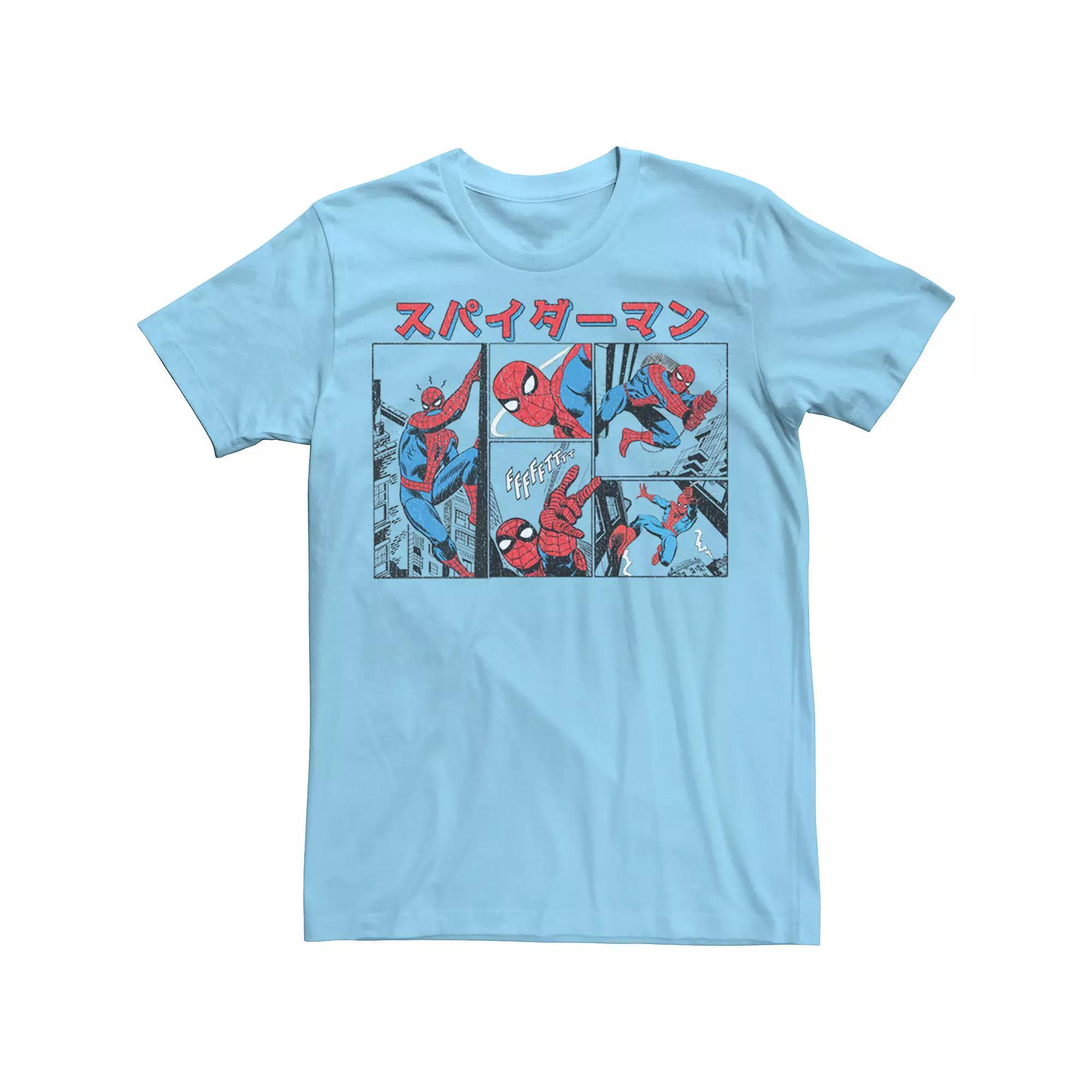 Men's Marvel Spiderman Spidey Kanji Panels Comic Tee, Size: Medium, Light Blue Product Image