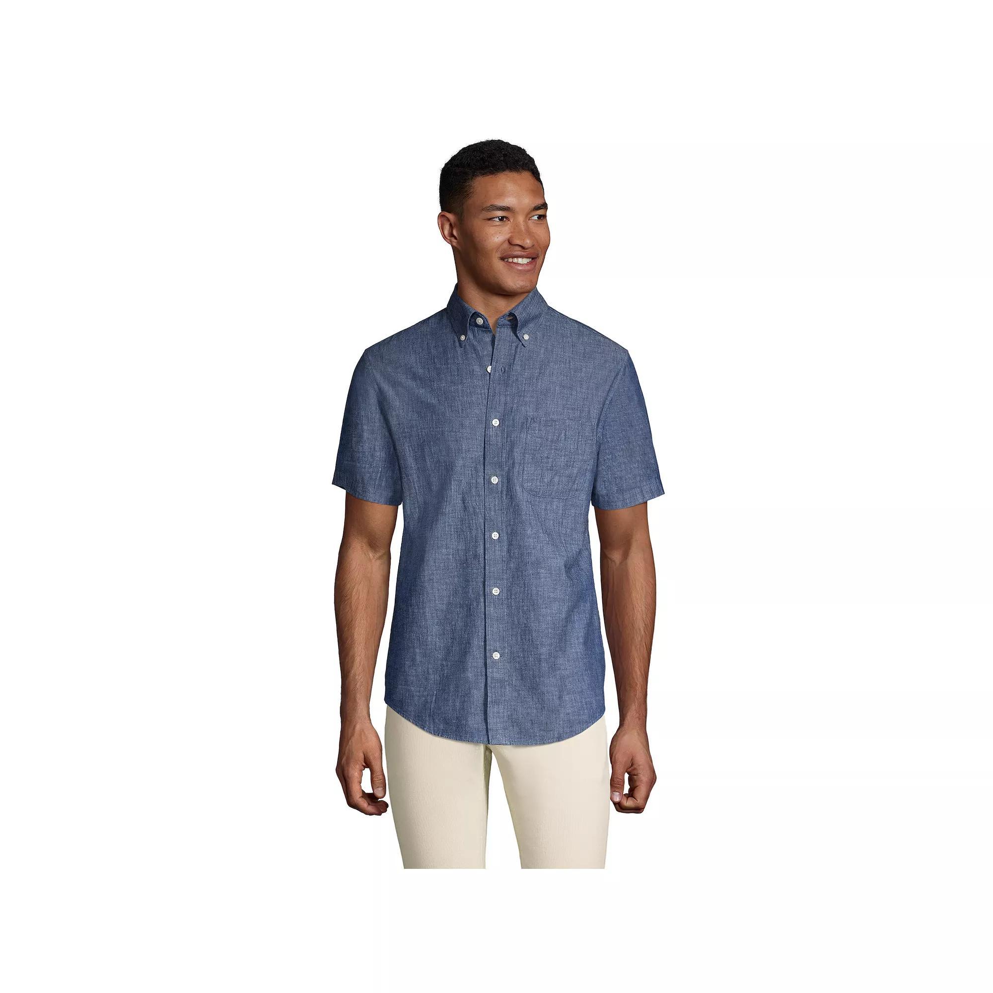 Men's Lands' End Traditional-Fit Chambray Button-Down Shirt, Size: XL, Dark Blue Product Image