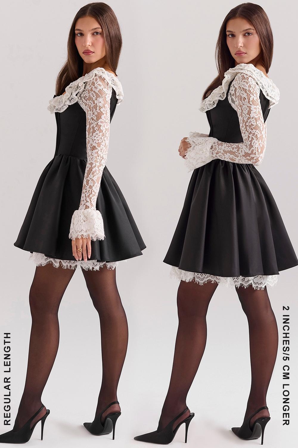 Cleora Black Lace Ruffle Mini Dress Product Image