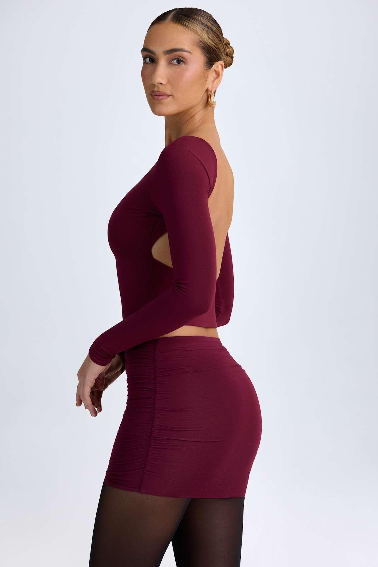 Modal High-Neck Open-Back Top in Wine Red Product Image