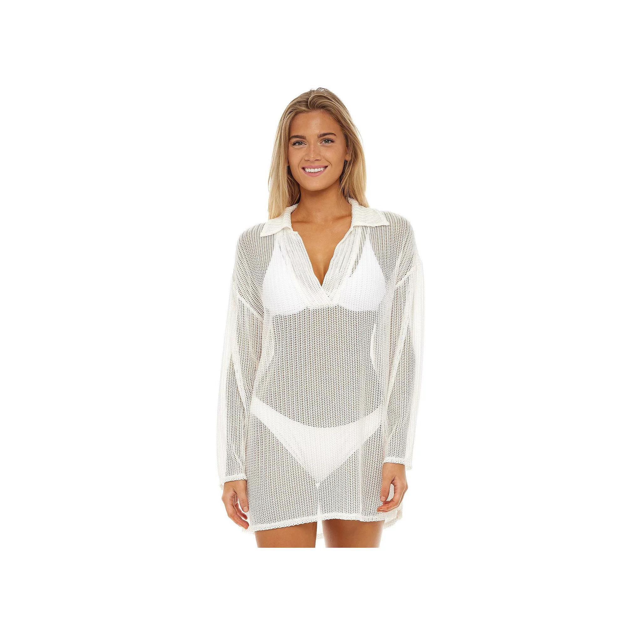 Women's Jordan Taylor Polo Collar Swim Cover-Up Tunic, Size: XL, Black Product Image