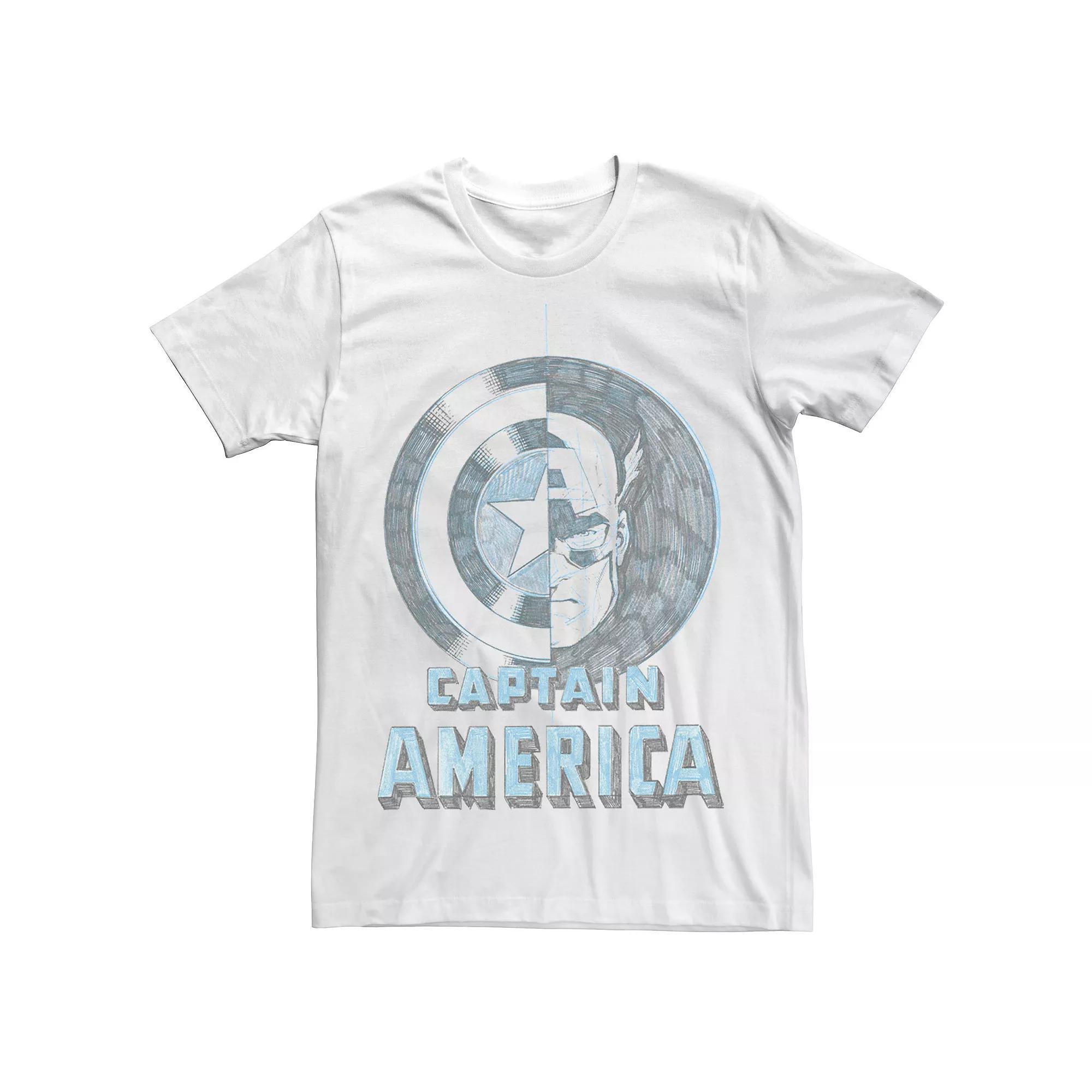 Men's Marvel Captain America Half Face And Shield Portrait Tee, Size: Small, White Product Image