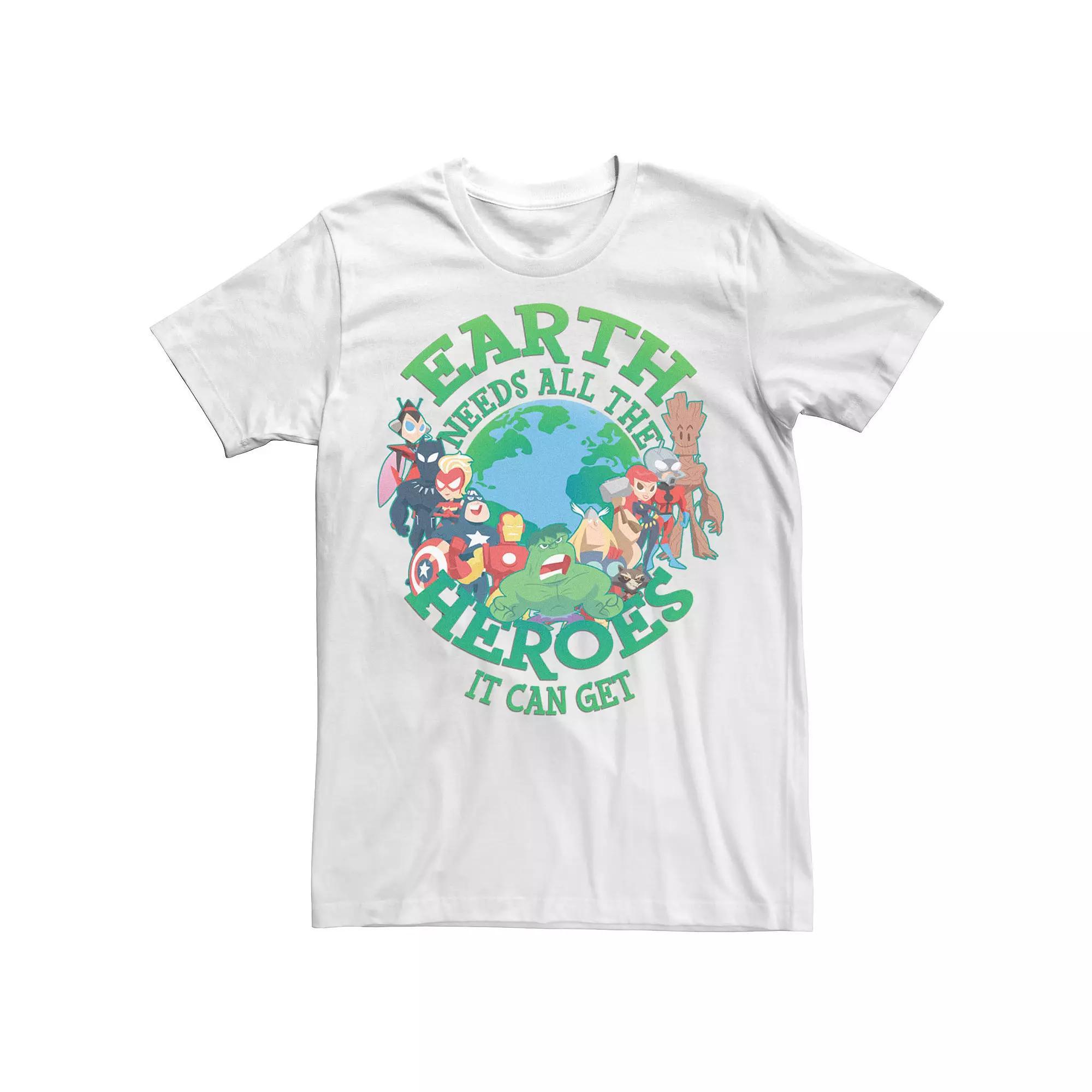 Men's Marvel Earth Day Earth Needs All The Heroes It Can Get Tee, Size: Large, White Product Image